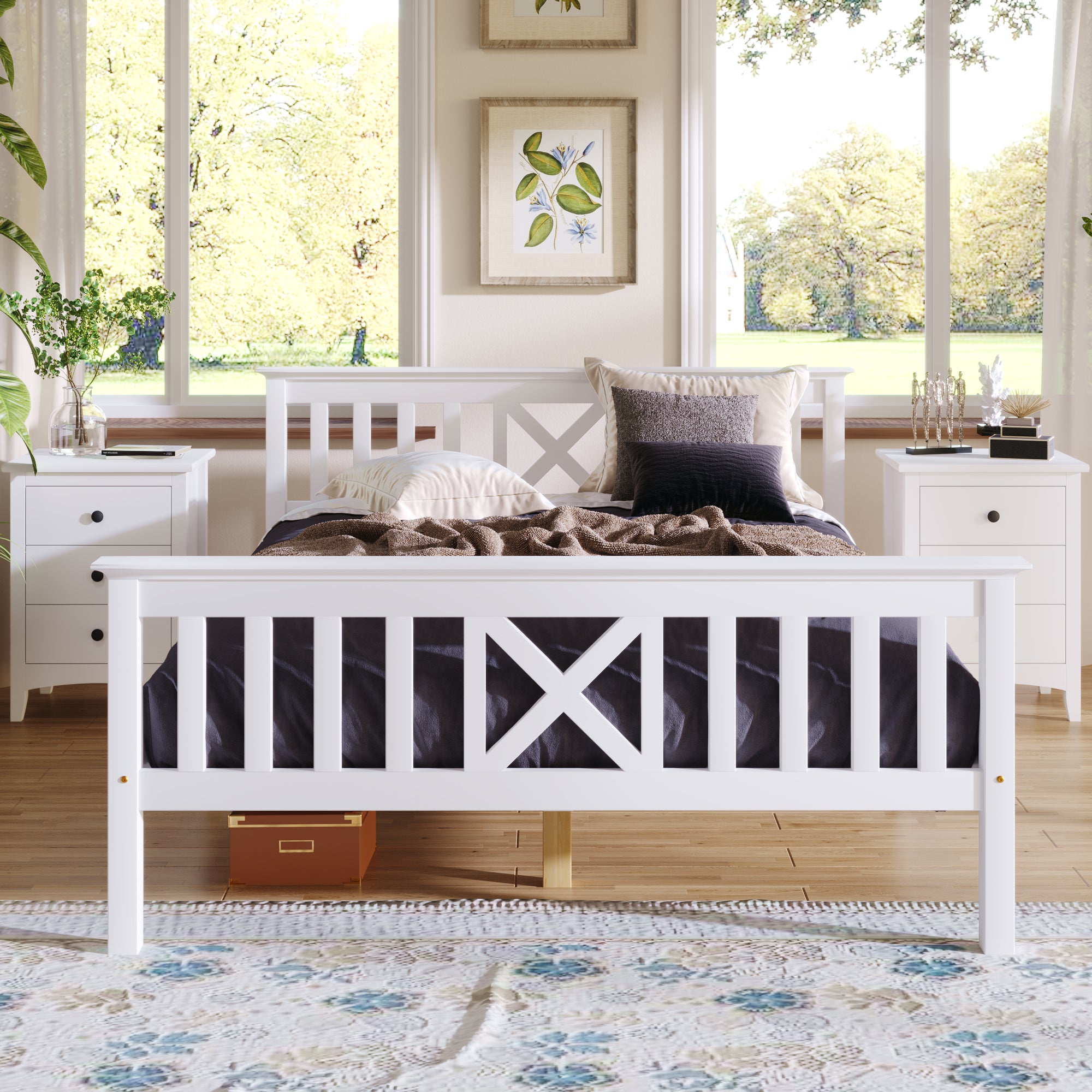 Lit Enfant 190x90 Cm En Bois Blanc Adam - Avec Sommier à Lattes, 2 Tiroirs De Rangement Et Barreaux De Sécurité