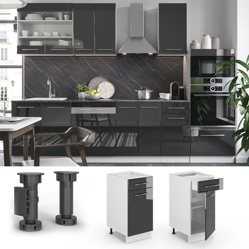 Vicco Meuble cuisine Fame-Line, Anthracite Haute brillance, 40cm , PT Anthracite - 2