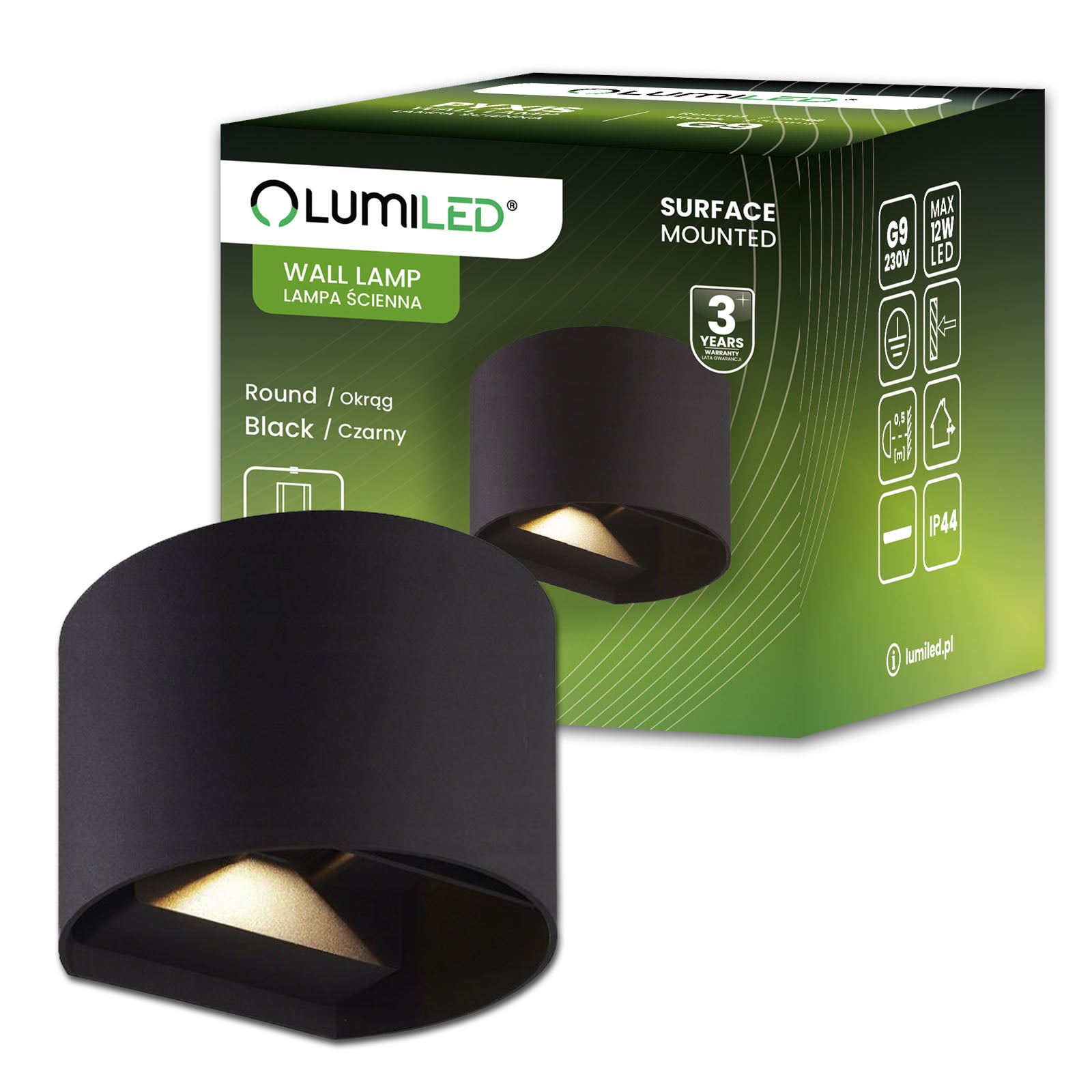 Kinkiet Ogrodowy Lumiled Elewacyjny LED G9 Regulowany Okrągły Czarny 1 szt.