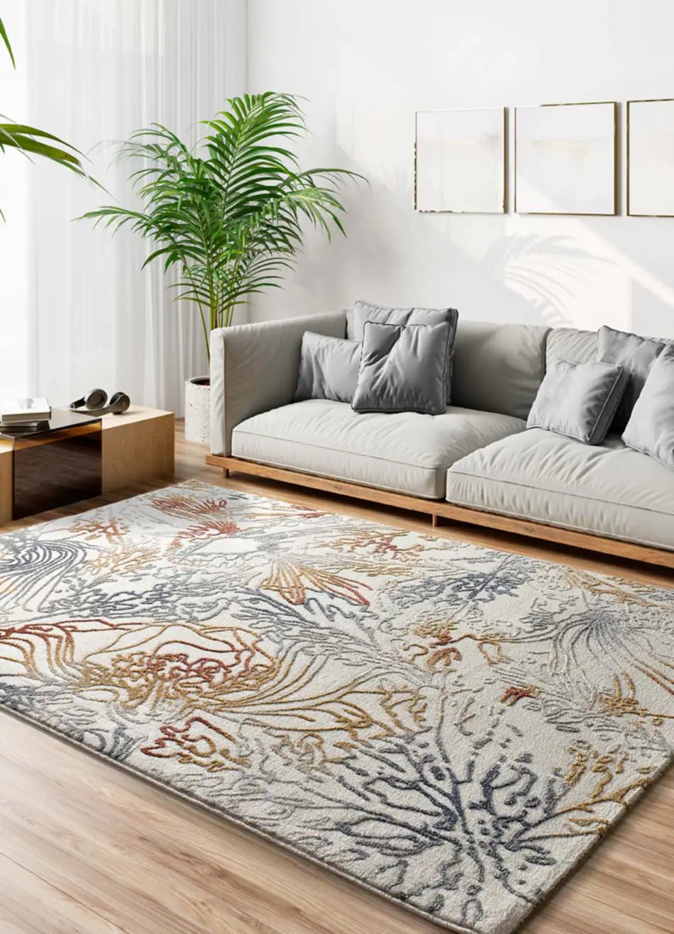 Dywan wewnętrzny prostokątny, kremowy / wielokolorowy, 160 x 230 cm, AMARA abstrakcyjny z reliefem - ATTICGO