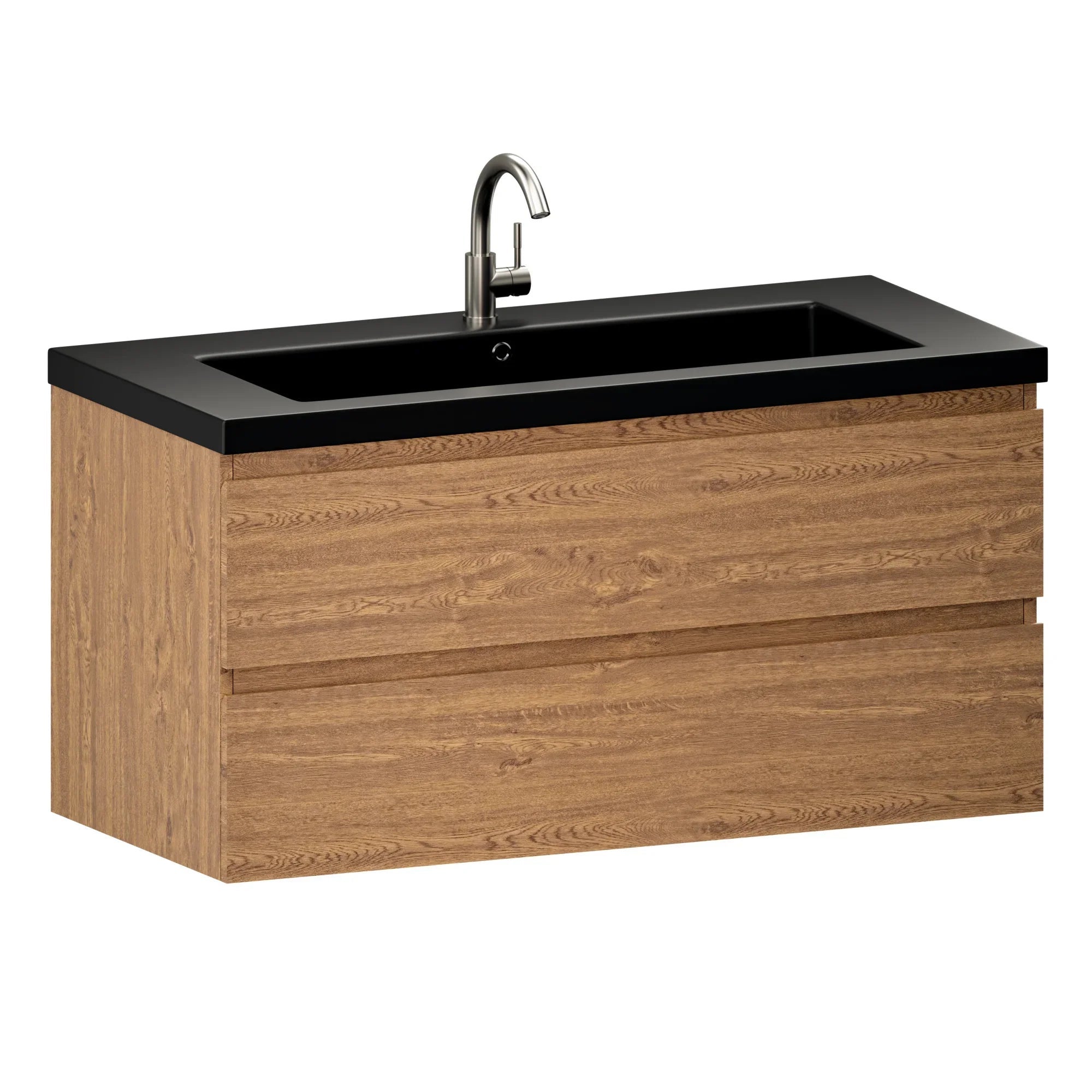 Meuble de salle de bain Sena - 100 cm - Chêne chaud - Vasque noire - 3