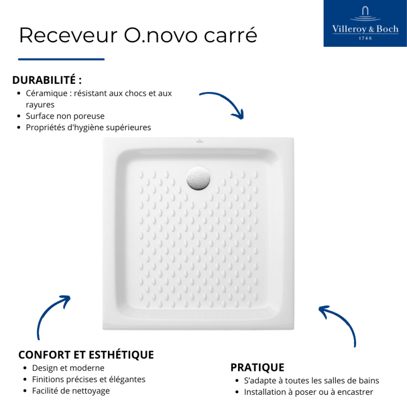 Receveur 70 x 70 VILLEROY ET BOCH O.Novo céramique blanc - 2