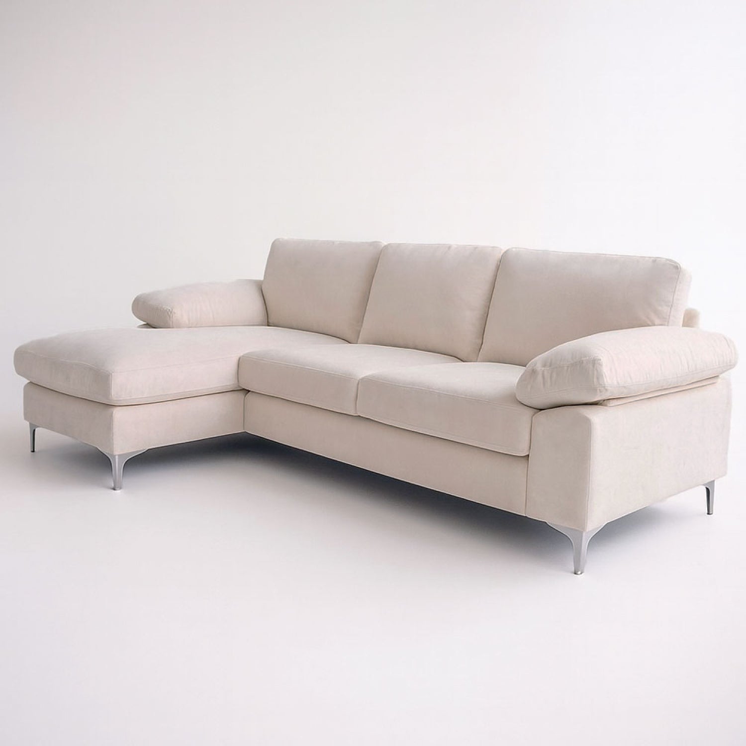 Canapé d'angle gauche 4-5 places en velours beige GALWAY - 5