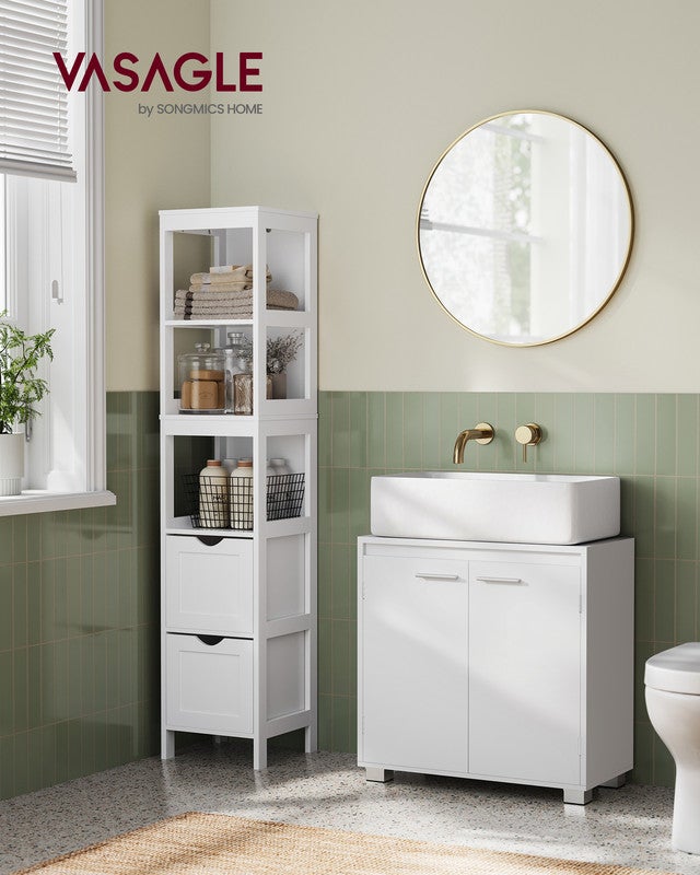 Meuble sous Lavabo, 2 Compartiments derrière Les Portes, pour Divers Types de Lavabos, avec Pieds, 30 x 60 x 60 cm, Blanc Nuage - 2
