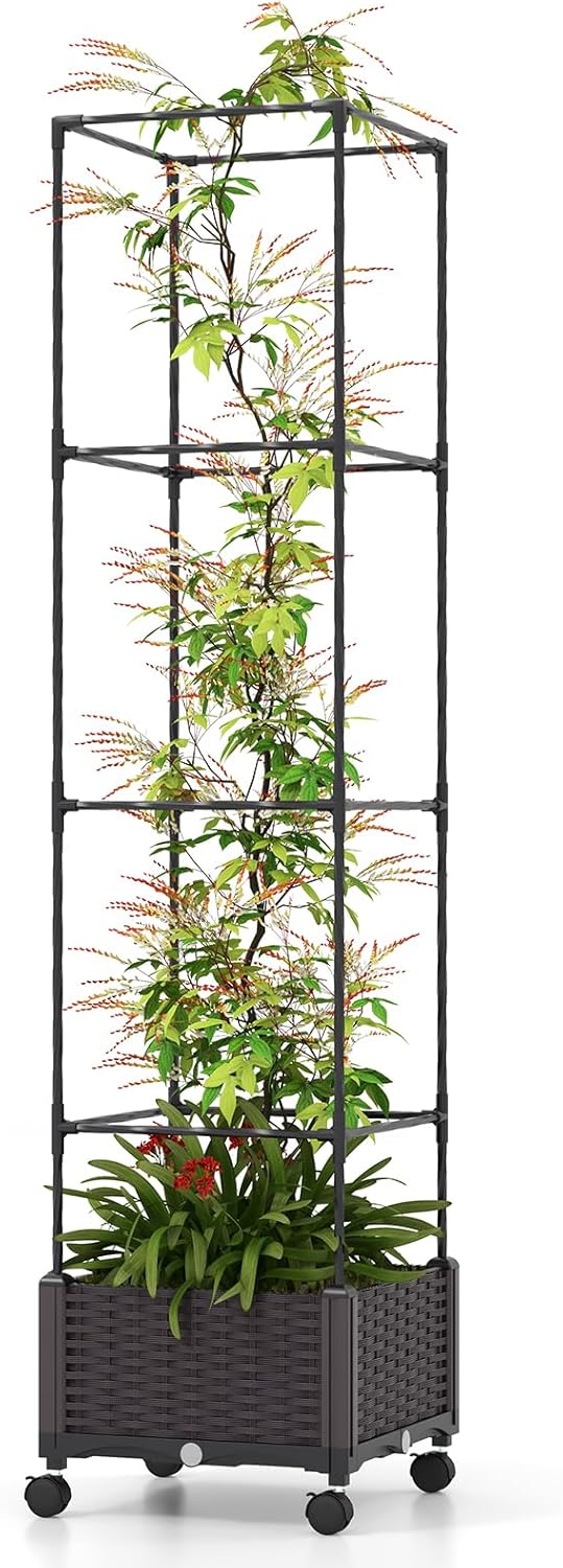 Donica z Kratką Ogrodową do Roślin Pnących, Ukośna z Kwadratową Donicą Ogrodową, Klatka do Pomidorów na Kółkach 170/130/90/50 cm 40 x 40 x 32 cm