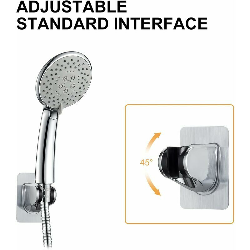 Support Douche Sans Percage Colle 3M- Support Pommeau de Douche Universel, Réglable (45°), Support Douchette Mural Charge Jusqu'à 18 kg - 4