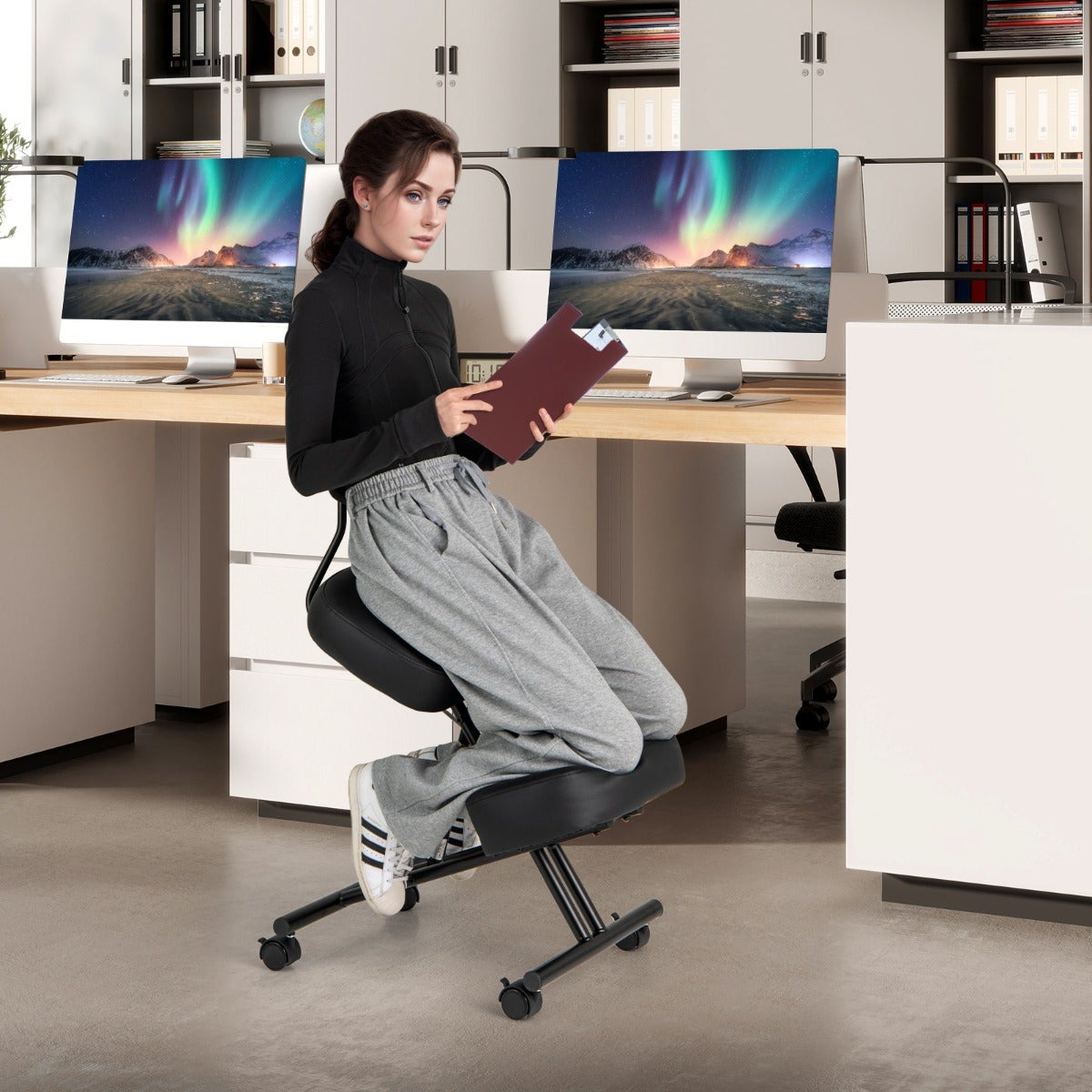 Silla Ergonómica de Rodillas con Respaldo Asiento Inclinado Ruedas