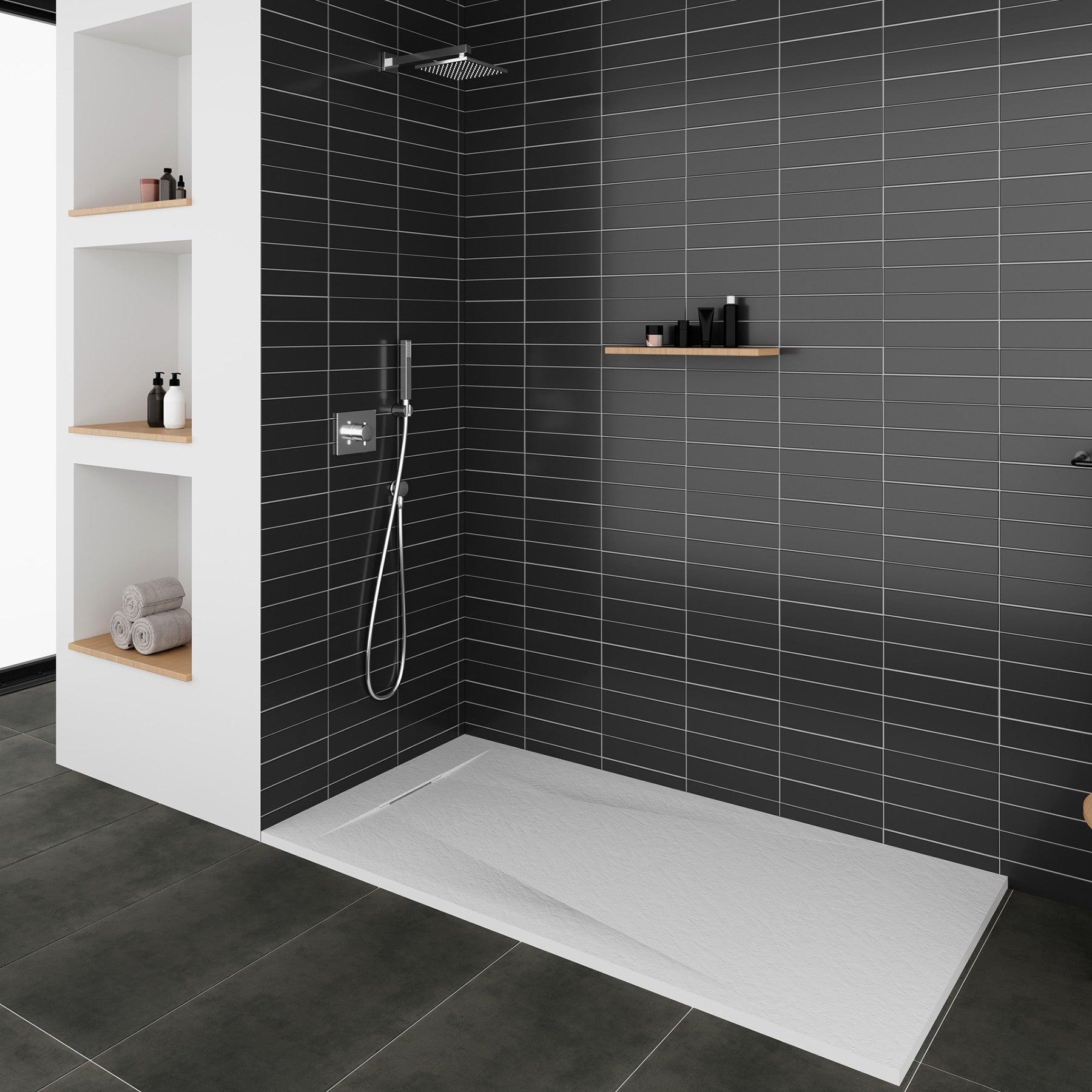 POLAR Receveur de douche 90 x 90 cm Blanc extra-plat effet pierre antidérapant + bonde incluse - 3