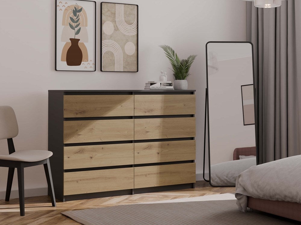 MILAN - Commode de chambre 8 tiroirs - 138x97x40cm - Meuble de rangement - Style moderne - Gris&Chêne - 6
