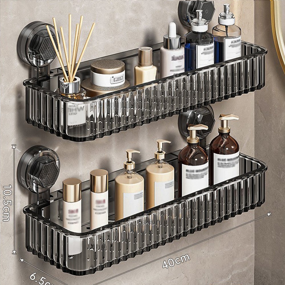 Étagère Salle De Bain à Ventouses - Sans Perçage, Avec Crochets, Dimensions 40x13x12.5cm, ABS Et Acier