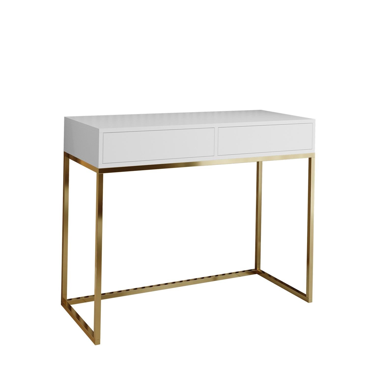 Biała toaletka 80 CUBIC w Loftowym stylu na złotym stelażu – Elegancka toaletka z minimalistycznym designem