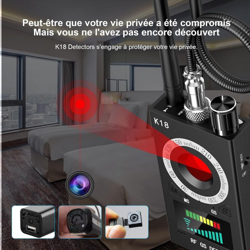 Micro Espion Détecteur, Bug Détecteur RF sans Fil, Anti-Espion Camera Espion GPS, Detecteur de Camera et Micro Espion, Détecteur de Bugs pour pour
