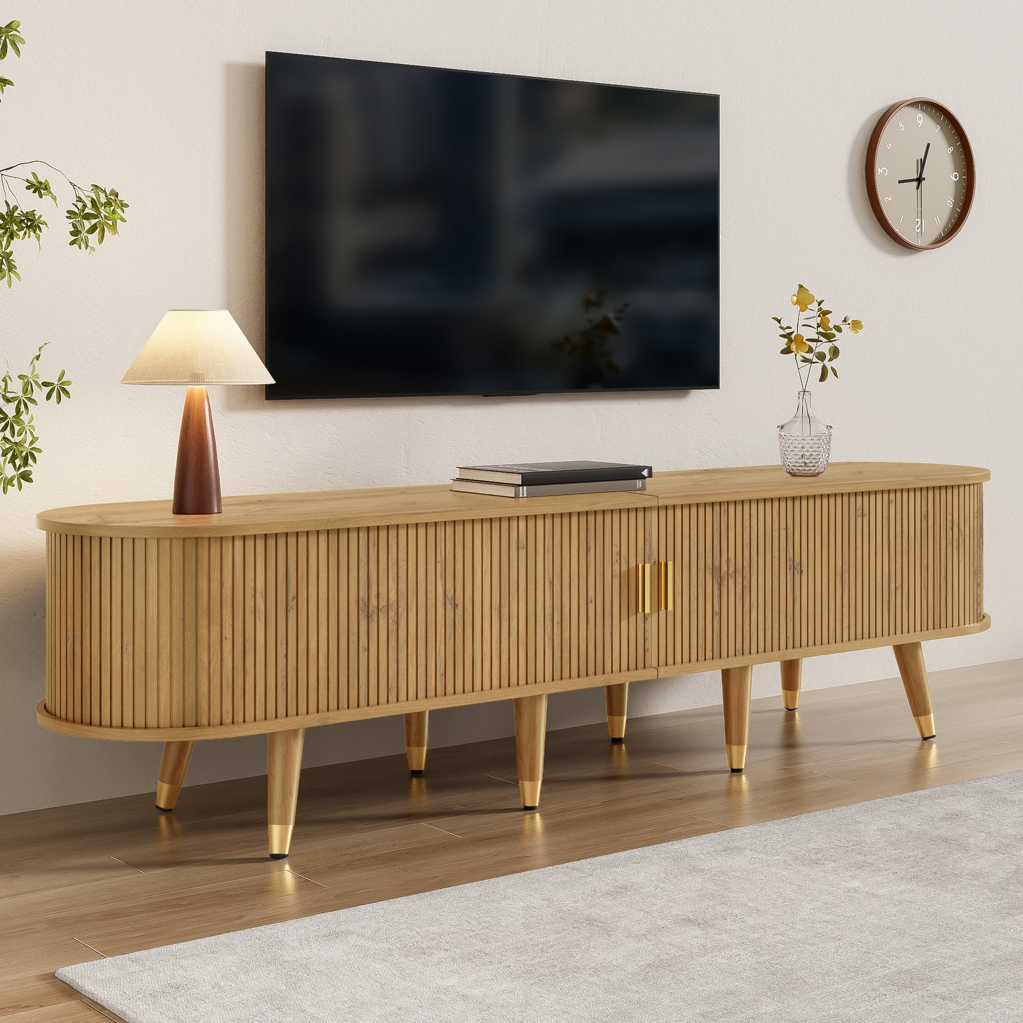 Stolik pod TV z 2 drzwiami przesuwnymi i 2 szufladami - 175 x 38 x 45 cm - MDF - Drewno