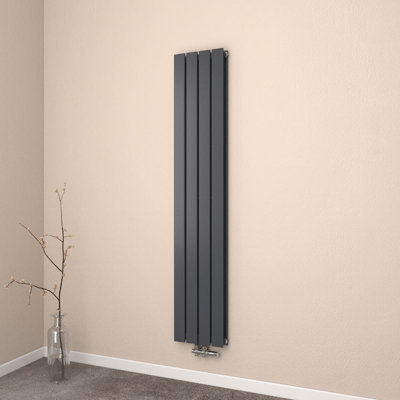 EMKE Grzejnik Stalowy Podwójny Pionowy 889W, 160x30,4 cm, 4 bar, do 12 m² – Czarny mat
