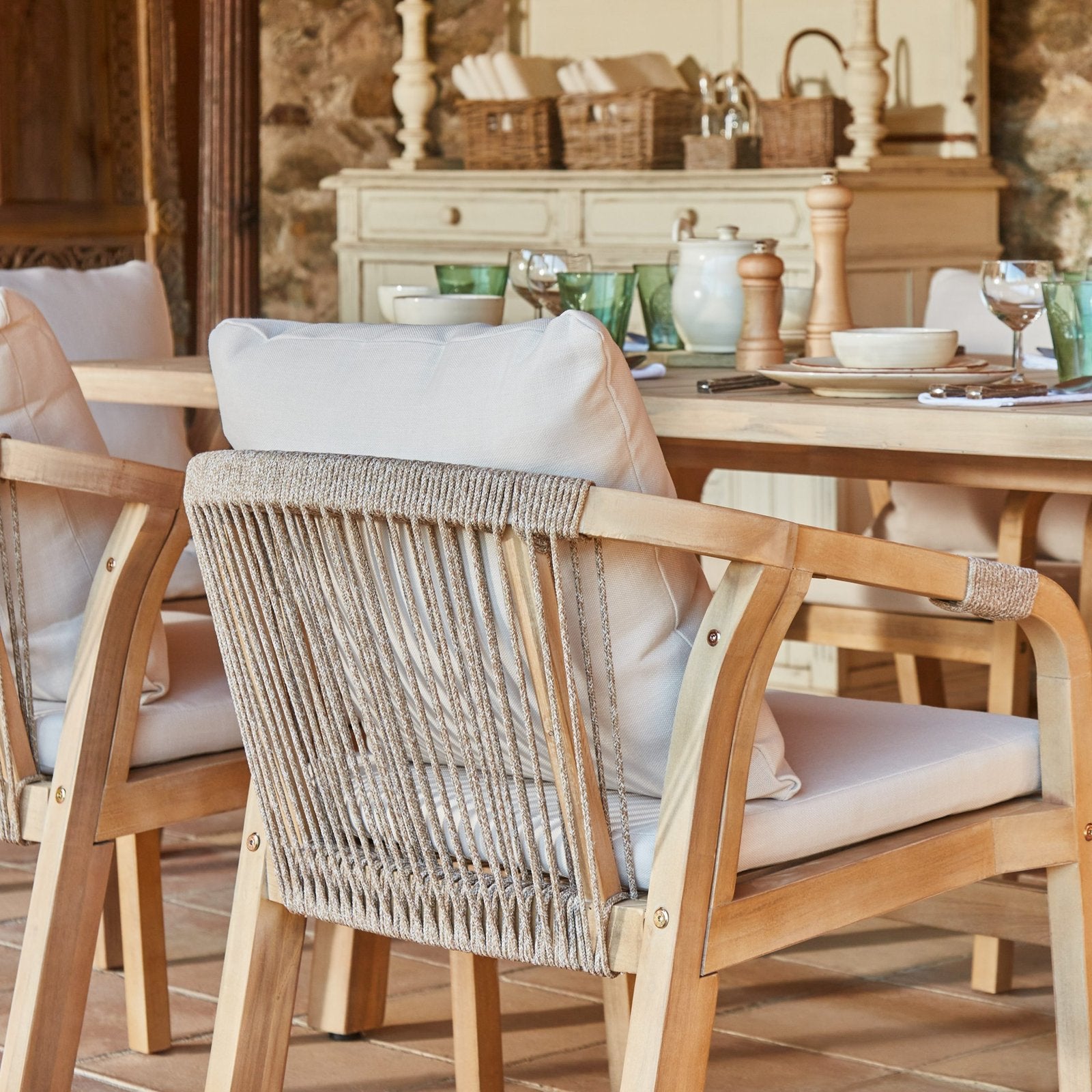 Lot de 4 chaises de jardin en bois d'acacia et en corde tressée - Siena - 4