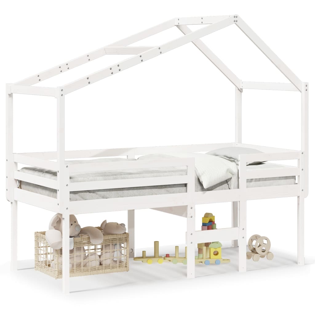 Lit haut avec toit blanc 90x190 cm bois de pin massif - 2