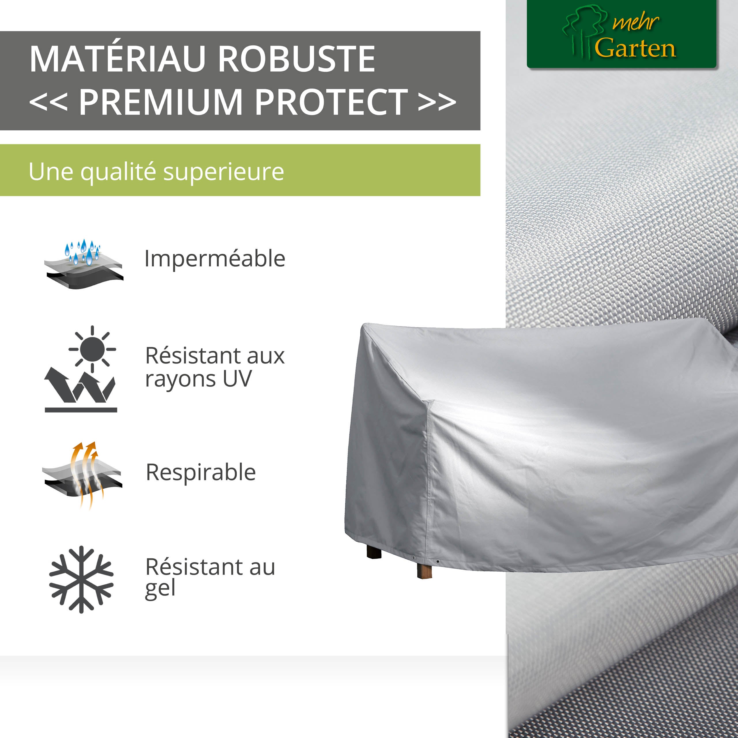 Mehr Garten - Pokrowiec na ławkę ogrodową Premium PROTECT, 3-osobowy, 163(szer.) x 70(gł.) x 63/86(wys.) cm I wodoodporny pokrowiec na meble ogrodowe - 4