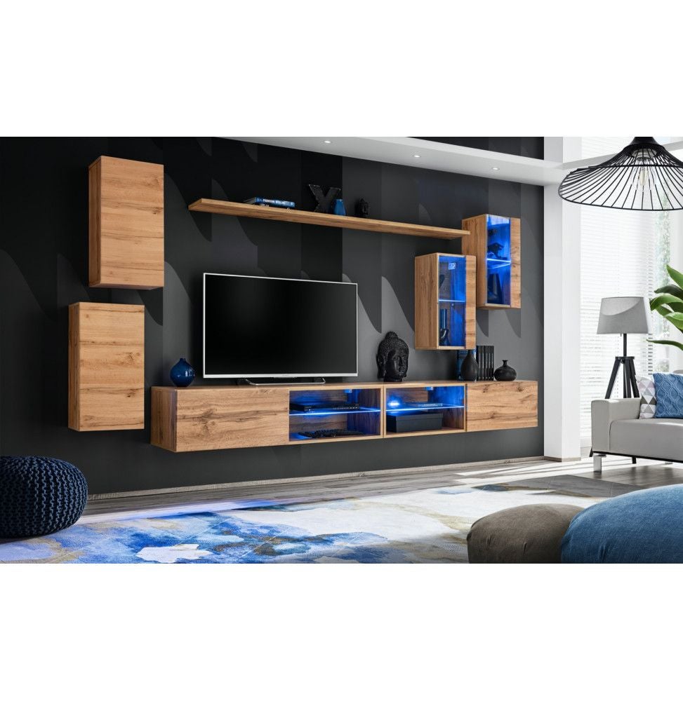 Ensemble Meuble Tv Mural Switch Xxv L X P X H Cm Marron Leroy Merlin