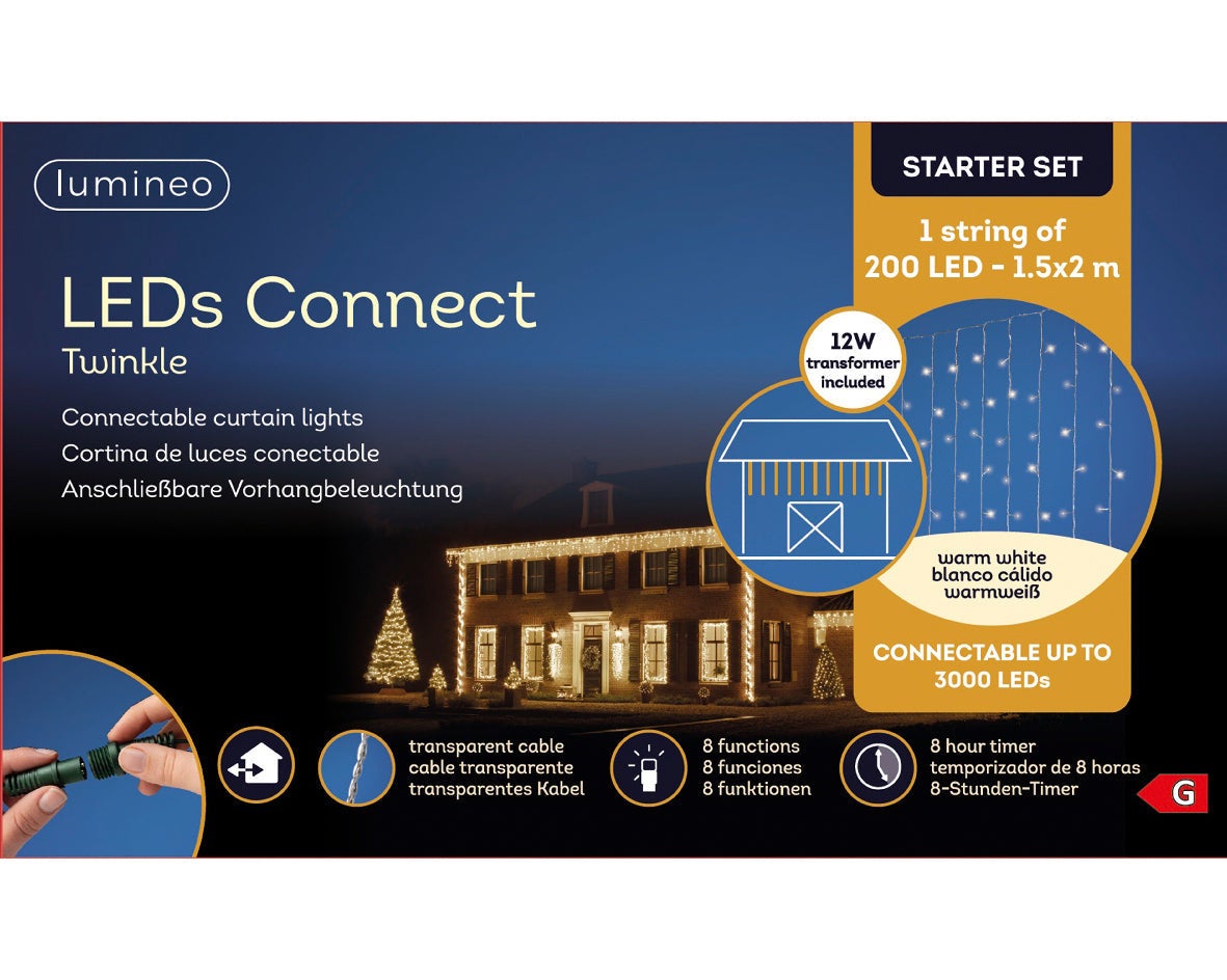 Tende luminose a LED collegabili, bianco caldo, 200 LED, 1,5 x 2 m - 3