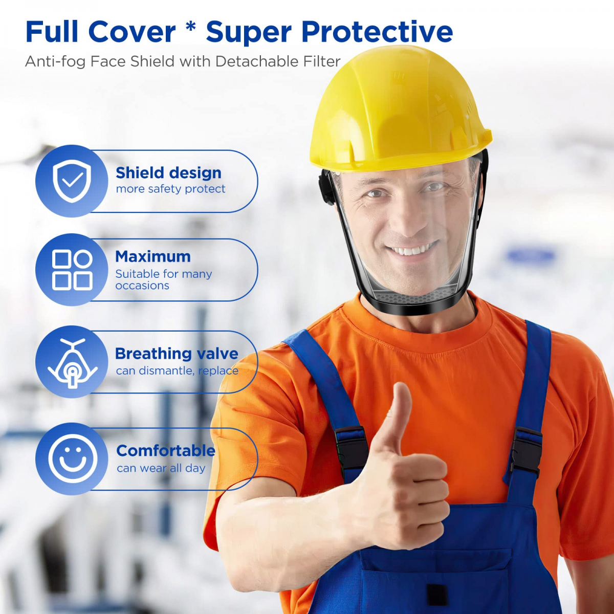Visor de proteção, Máscara facial transparente anti-embaciamento, Escudo facial completo protetor, Viseiras de segurança HD reutilizáveis - 2
