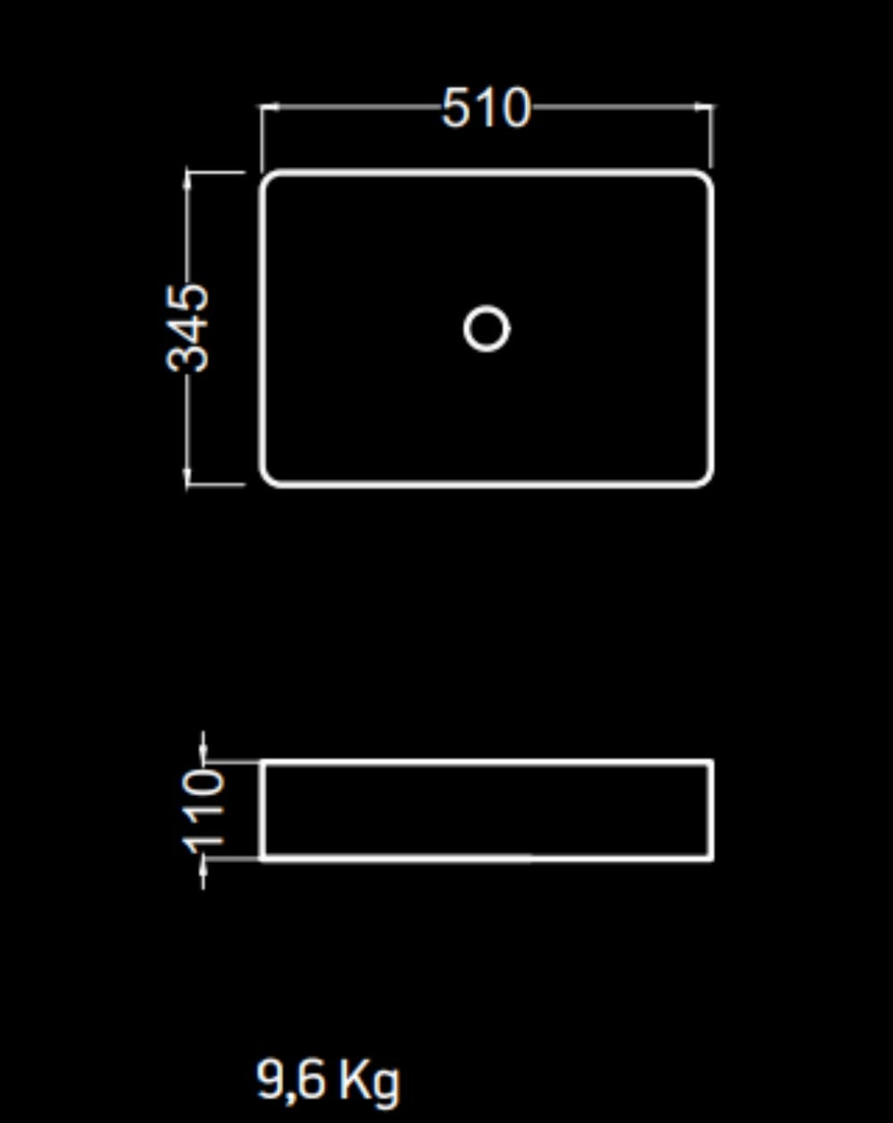 Lava-loiça de bancada em cerâmica branca brilhante | Lavatório de casa de banho para bancada retangular | 51cm x 35cm | Branco brilhante - 4