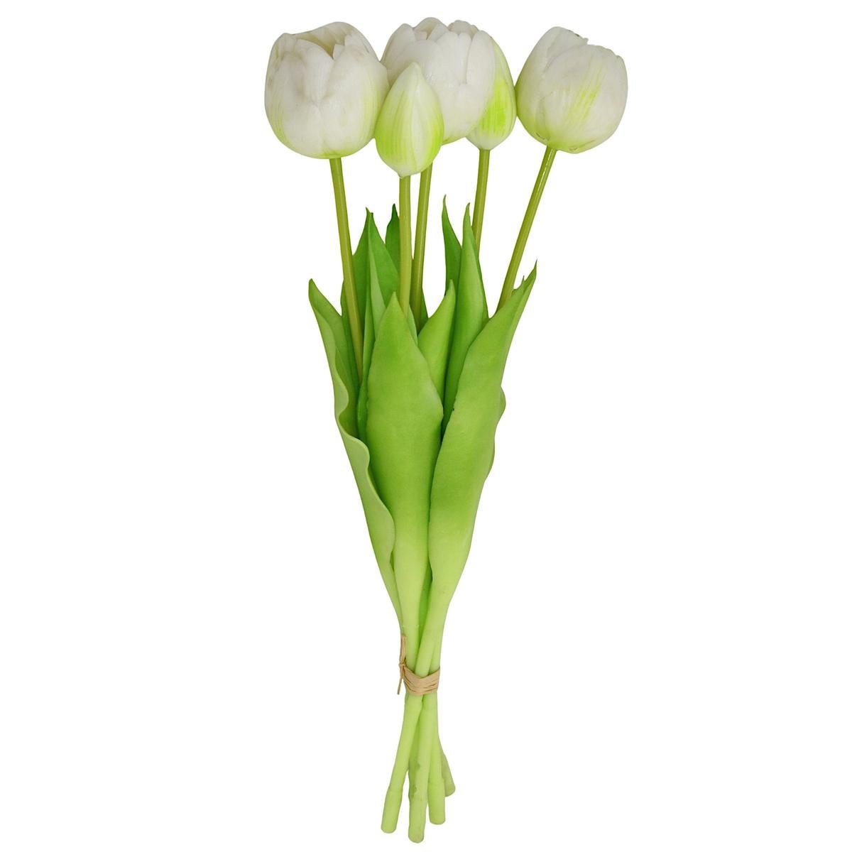 Sztuczny bukiet tulipanów piwoniowych białych 39 cm - kwiaty dekoracyjne do wazonu 5 sztuk