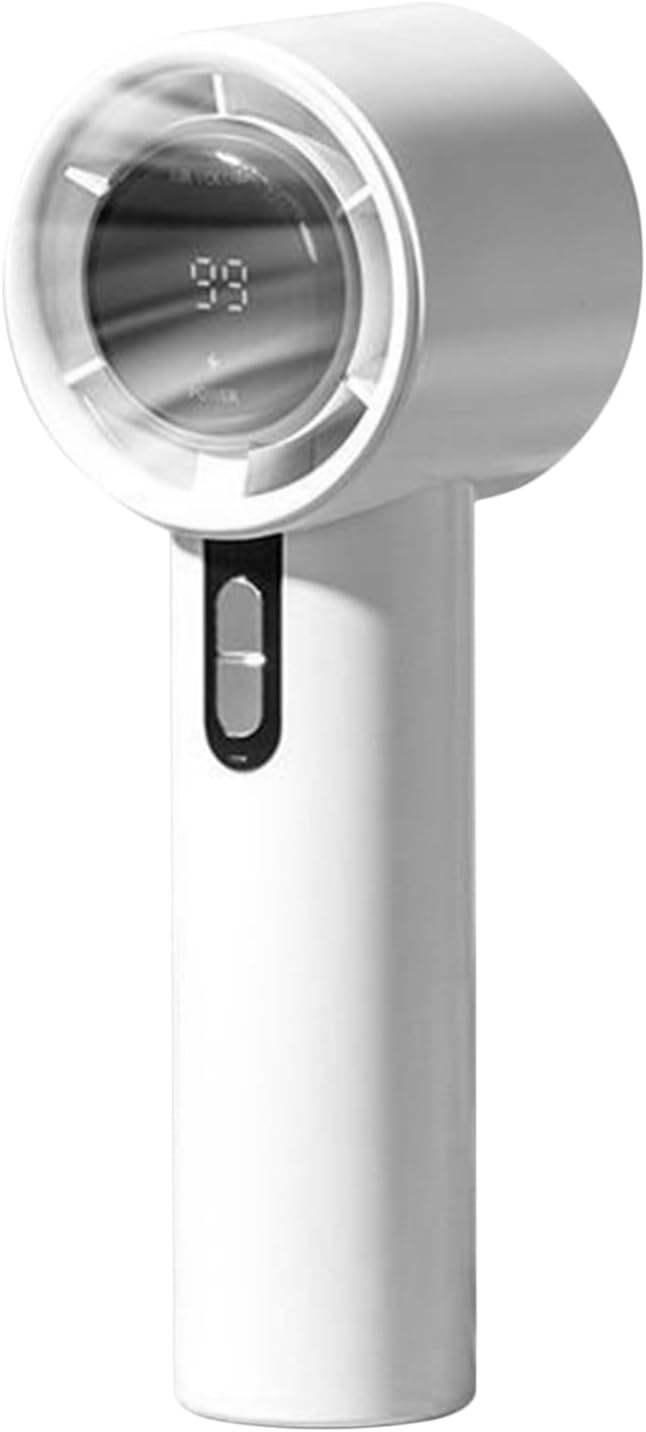 Mały przenośny wentylator akumulatorowy, chłodziarka osobista z wyświetlaczem cyfrowym, wentylator o dużej prędkości 100°, biały