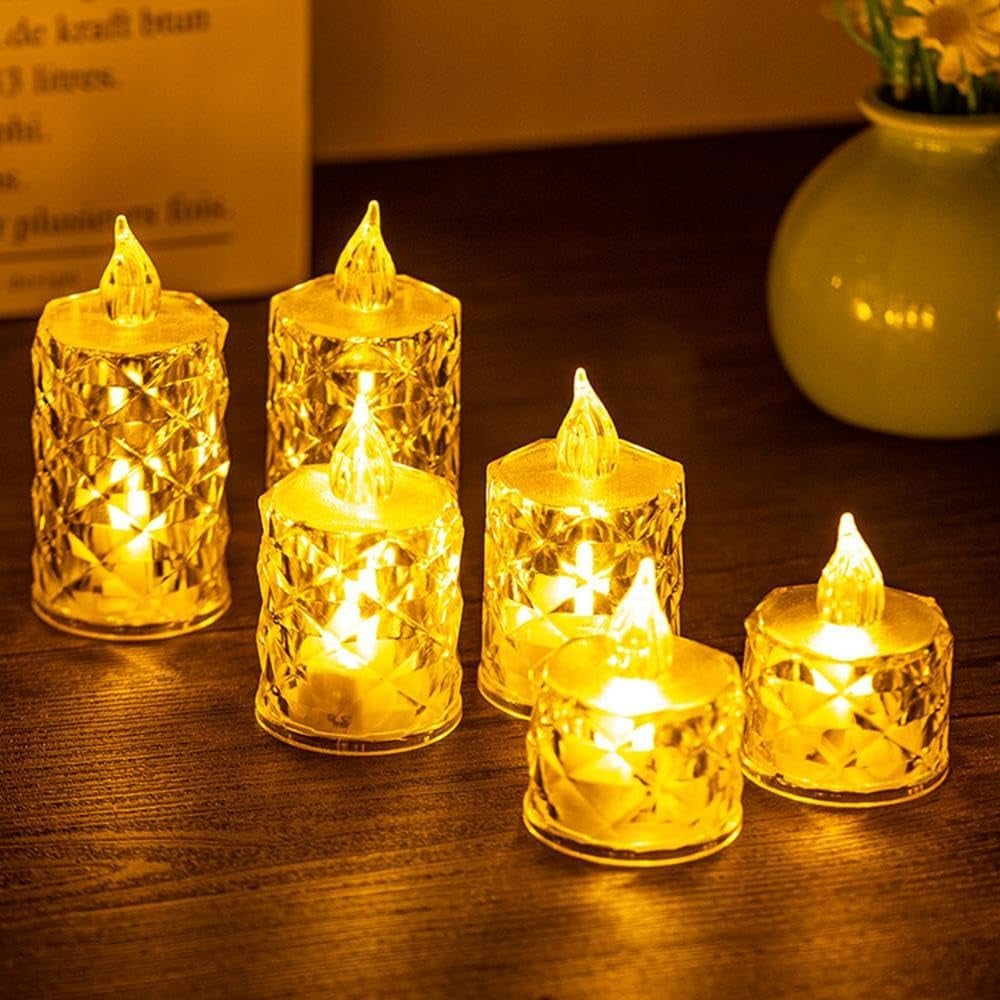 24pcs Bougies Cristal Sans Flamme LED à Piles, Lumière Chaude, Déco Mariage, Table, Demande en Mariage, Porte-Bougie, Maison Romantique - 5