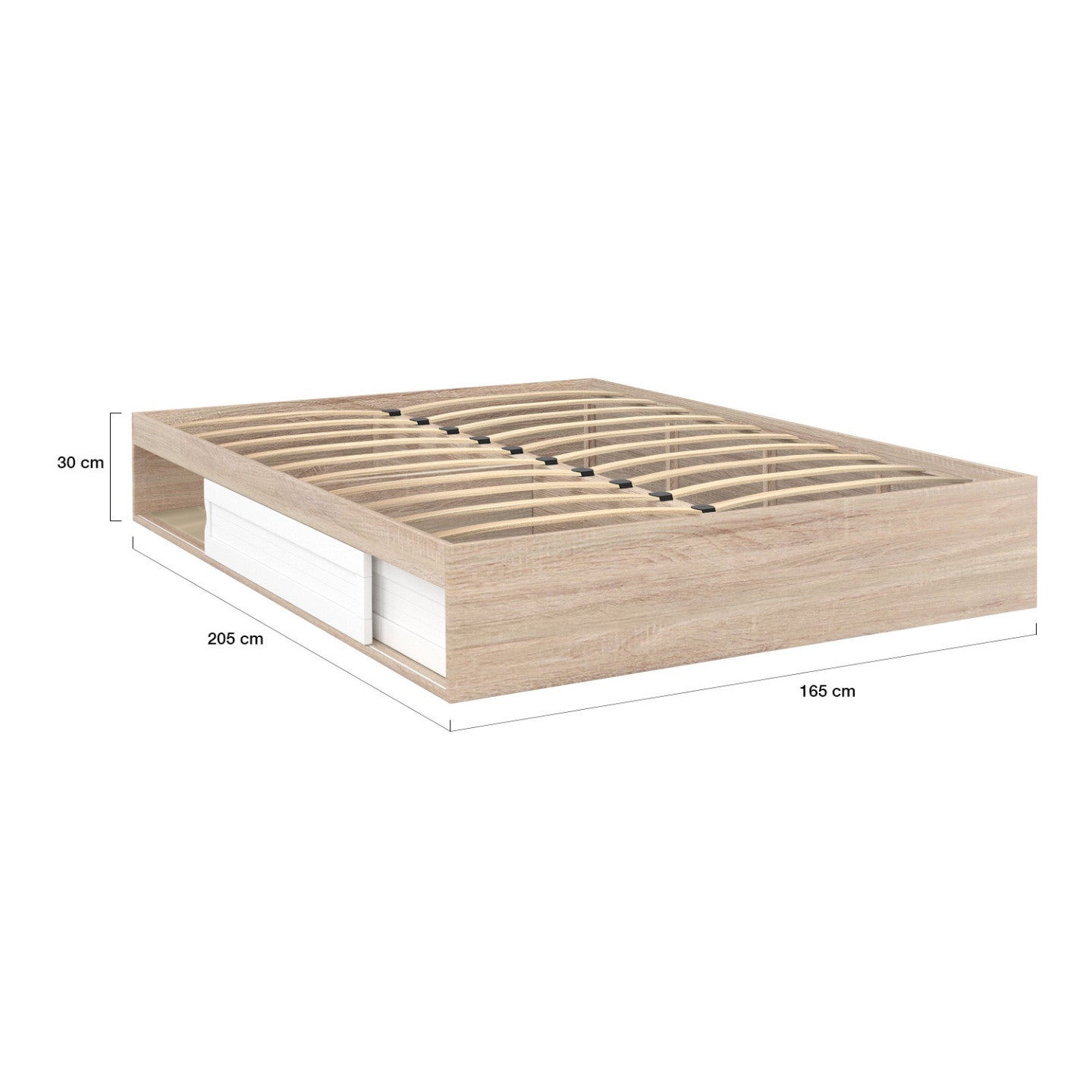 Cadre de lit double SALEM avec rangements et sommier 160 x 200 cm façon hêtre et blanc - 4