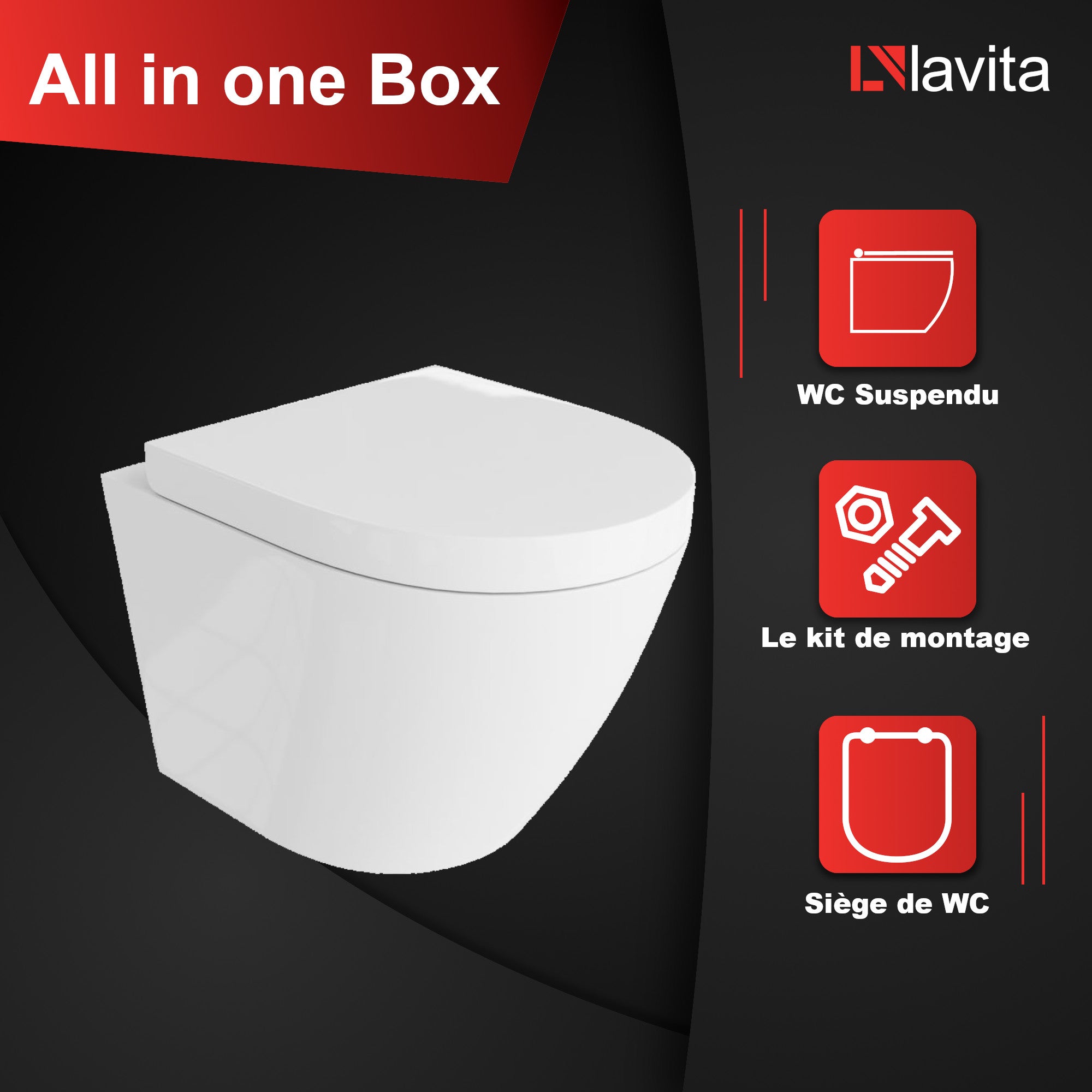 LAVITA Sogo WC suspendu | L'abattant de WC à chute lente | WC suspendu sans bord | WC | 365x490x395 cm | blanc brillant - 5