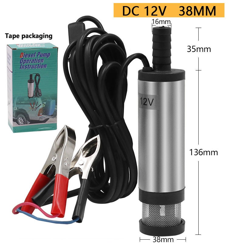 Pompa Sommersa DC 12V 38mm In Acciaio Inox Per Gasolio E Acqua – Con Adattatore Accendisigari, Per Auto E Barca
