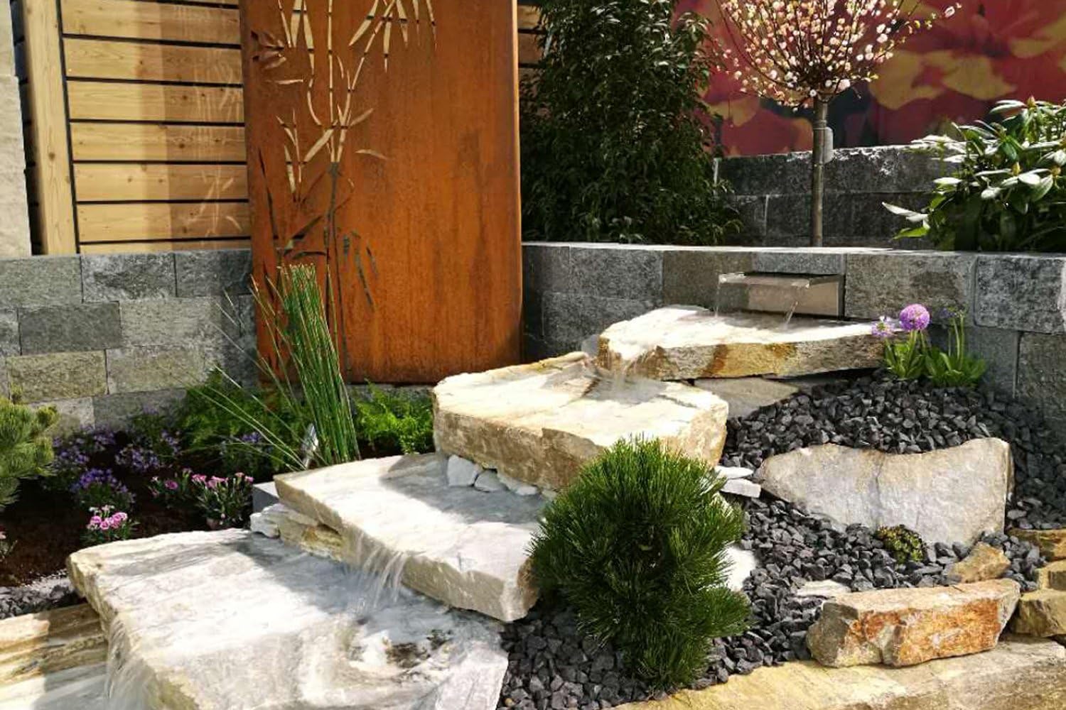 Set cascata Köhko Akaka(lunghezza 50 cm) in acciaio inox opaco 24303-set completo con pompa e bacino(65 litri) altezza di montaggio fino a circa 50 cm - 4