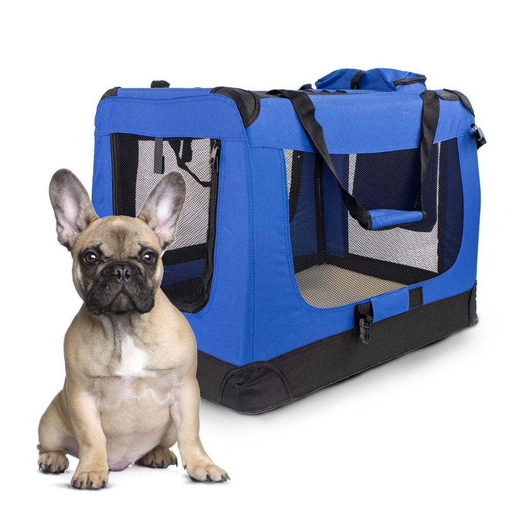 Trasportino Pieghevole Per Animali Mobiclinic Pets - Taglia L, Per Cani, Gatti, Conigli, 70x52,5x50 Cm, Blu