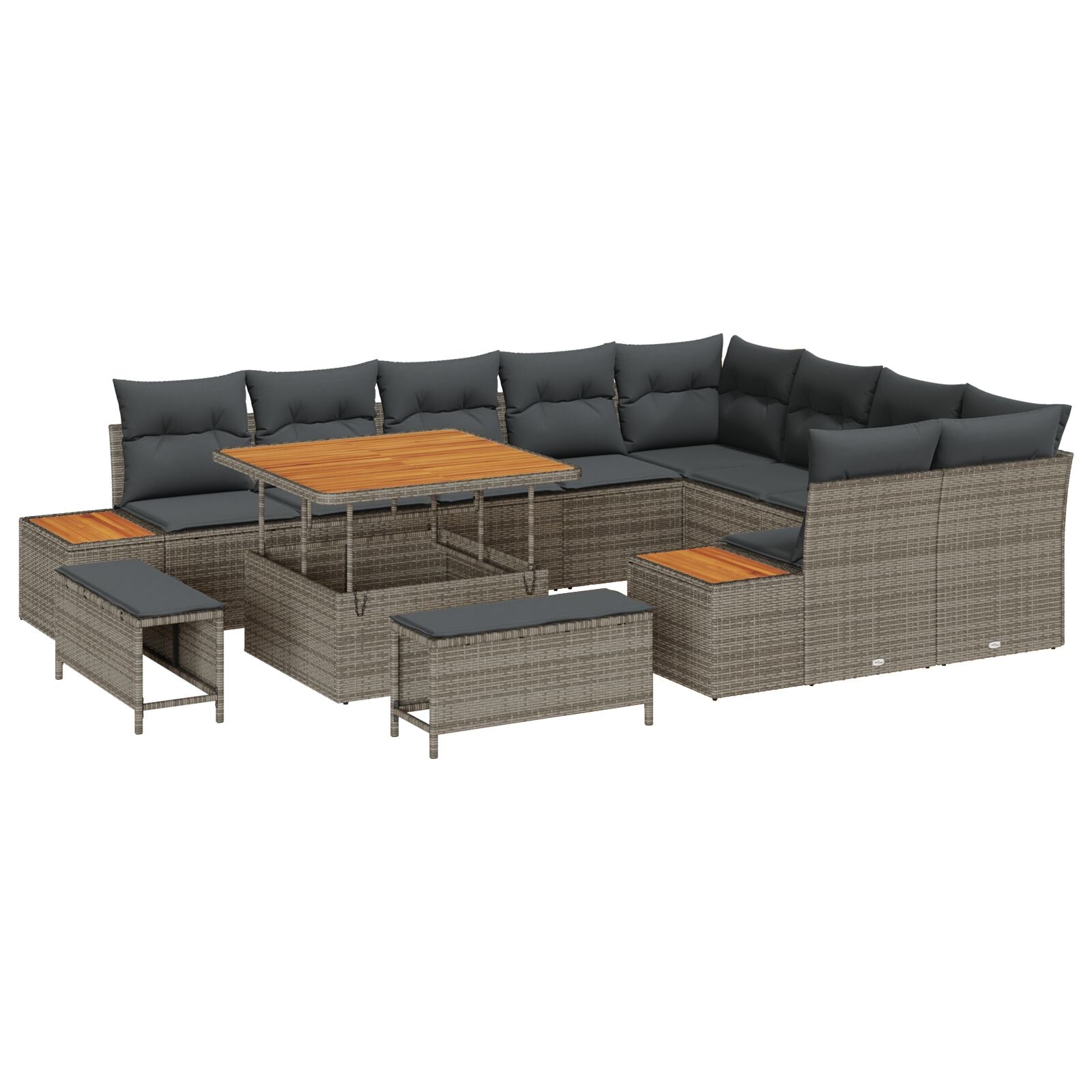 Zestaw Sof na Ogród 12 pcs Szary polirattan vidaXL