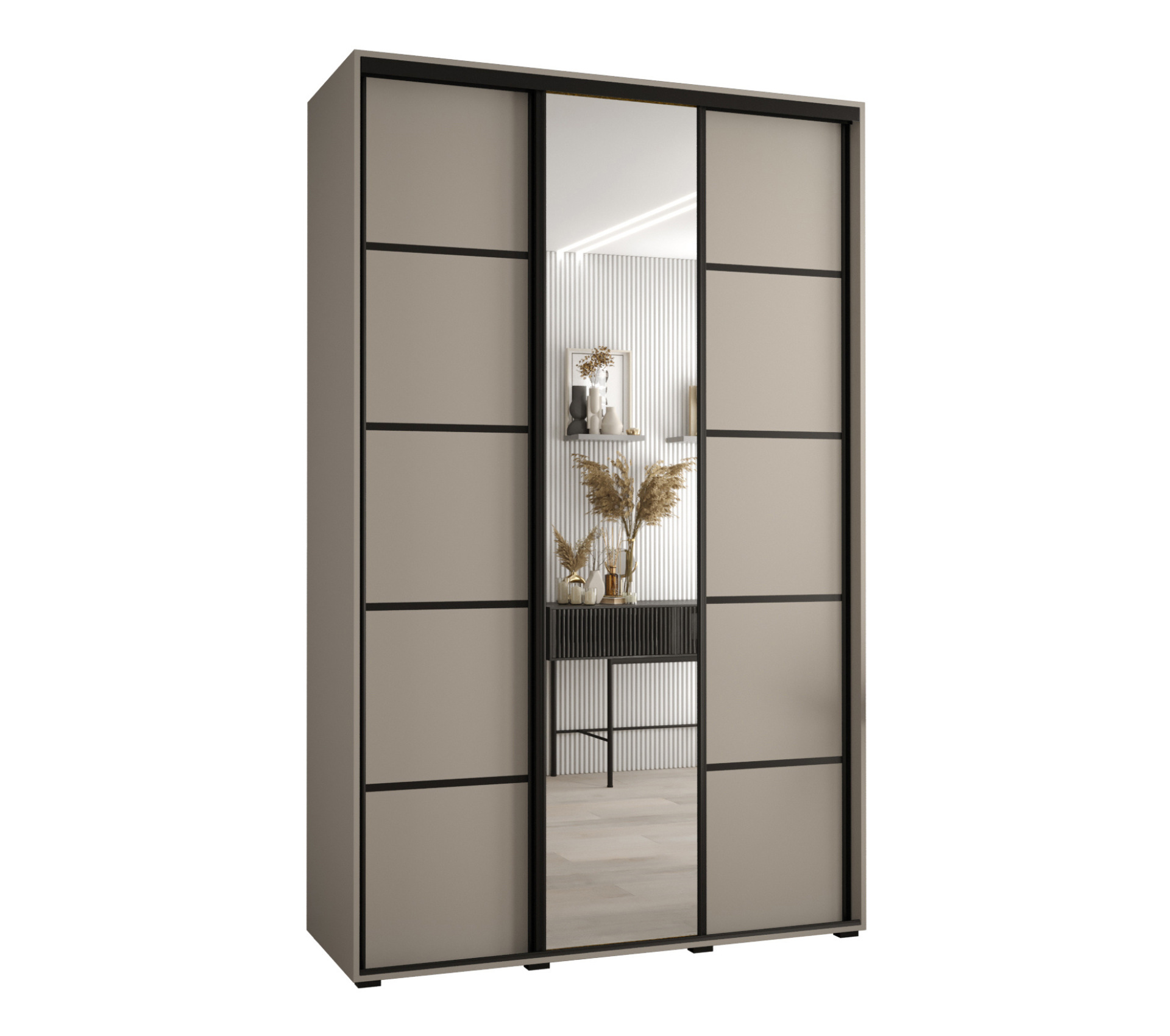 Szafa przesuwna z lustrem wysoka Dakota 5 150 x 60 x 235,2 cm kaszmir + u. czarny - Abiks Meble