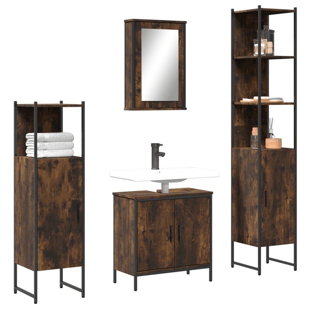 Juego de muebles de baño 4 piezas madera de roble ahumado