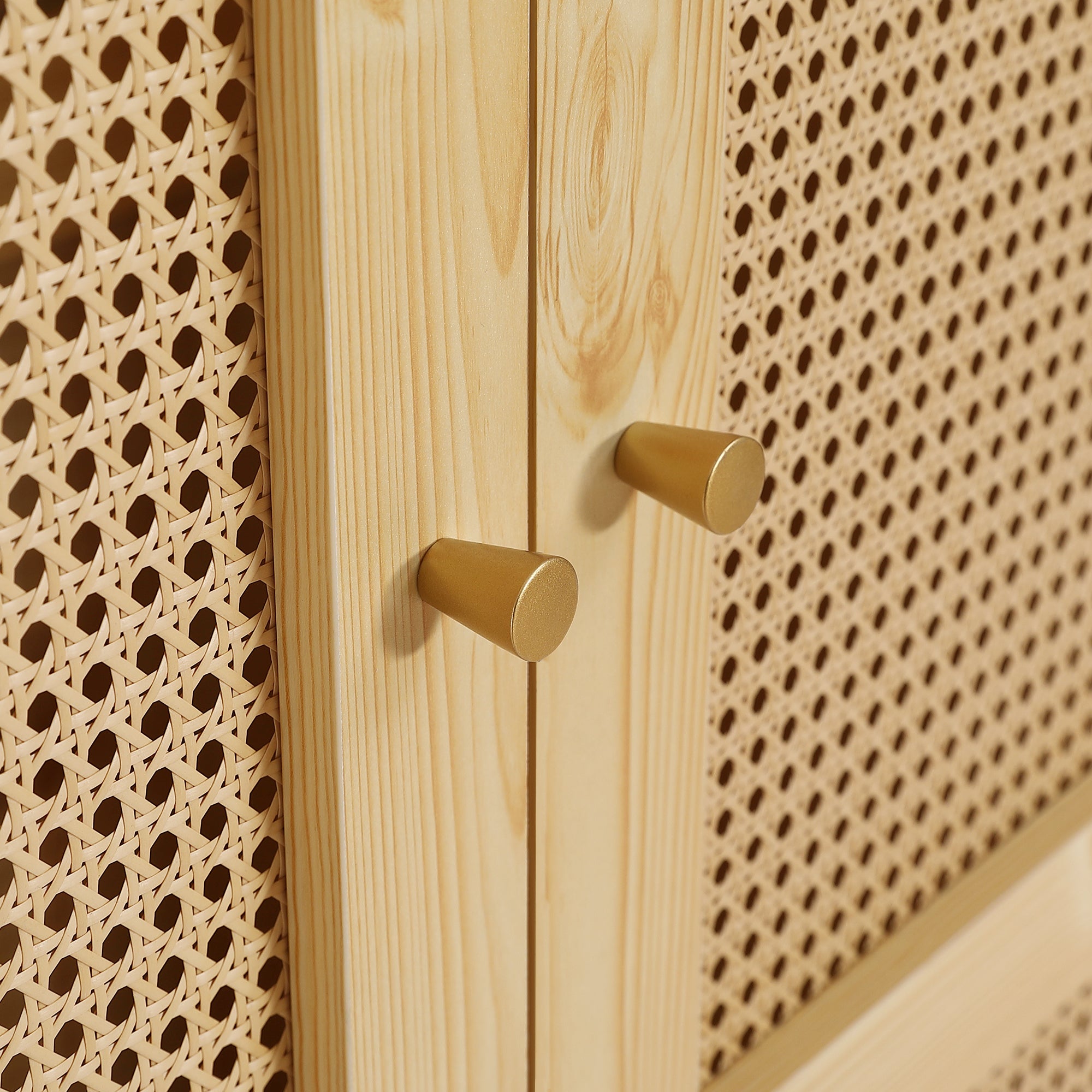Armoire avec tringle - 2 portes grillagées en rotin et 1 compartiment abattant - Naturel - 8