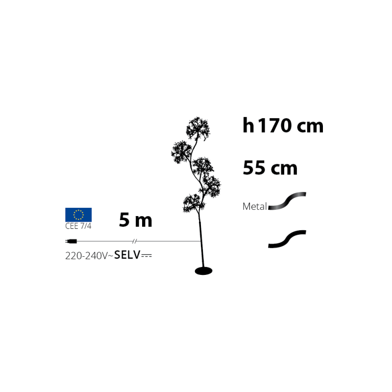 Arbre lumineux 5 sphères riche 1800 Micro LED ø30cm H170cm IP44 métal noir - 3