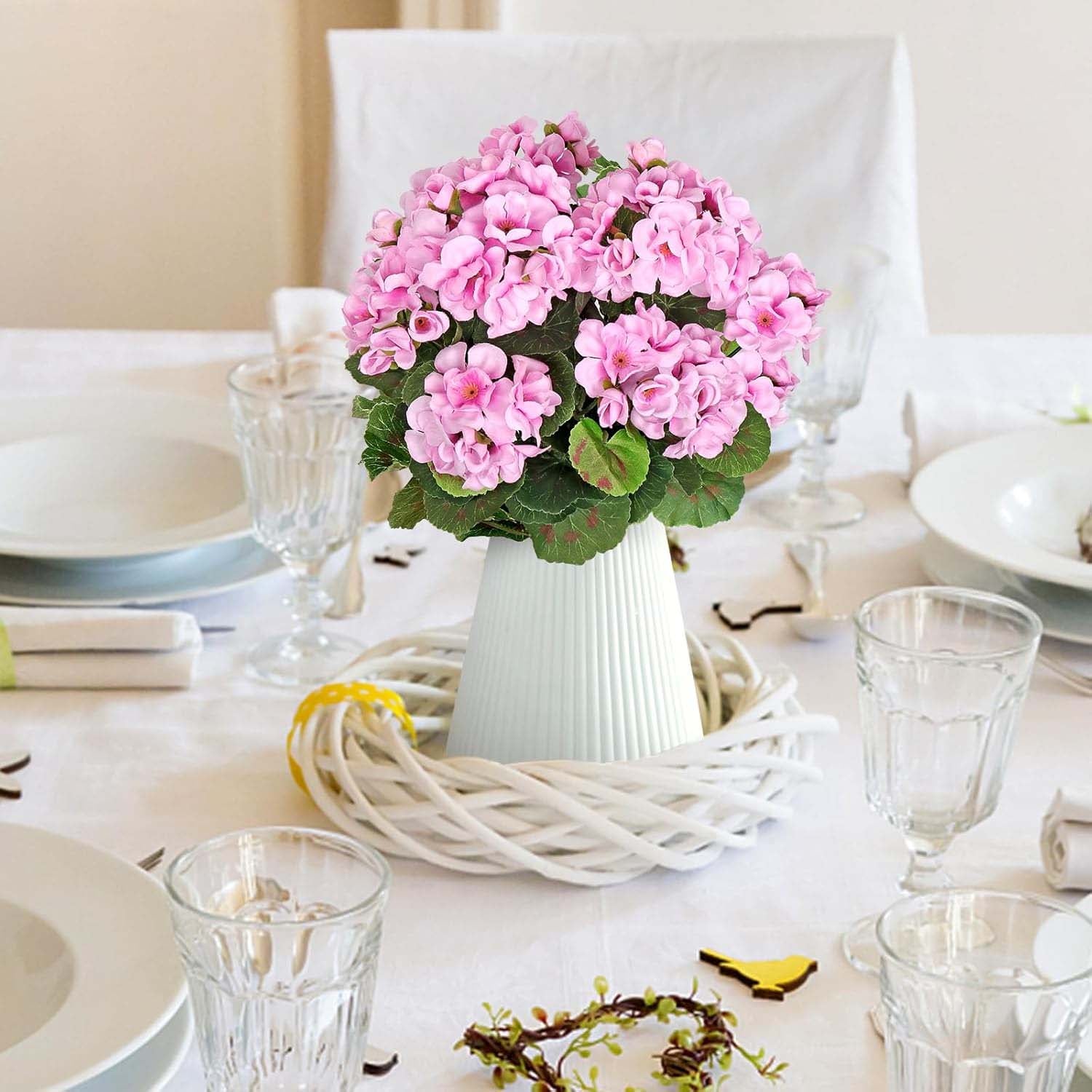 3 bouquets géraniums roses en Polyester fleurs artificielles UV pour extérieur, plante déco jardin terrasse maison balcon mariage intérieur - 3