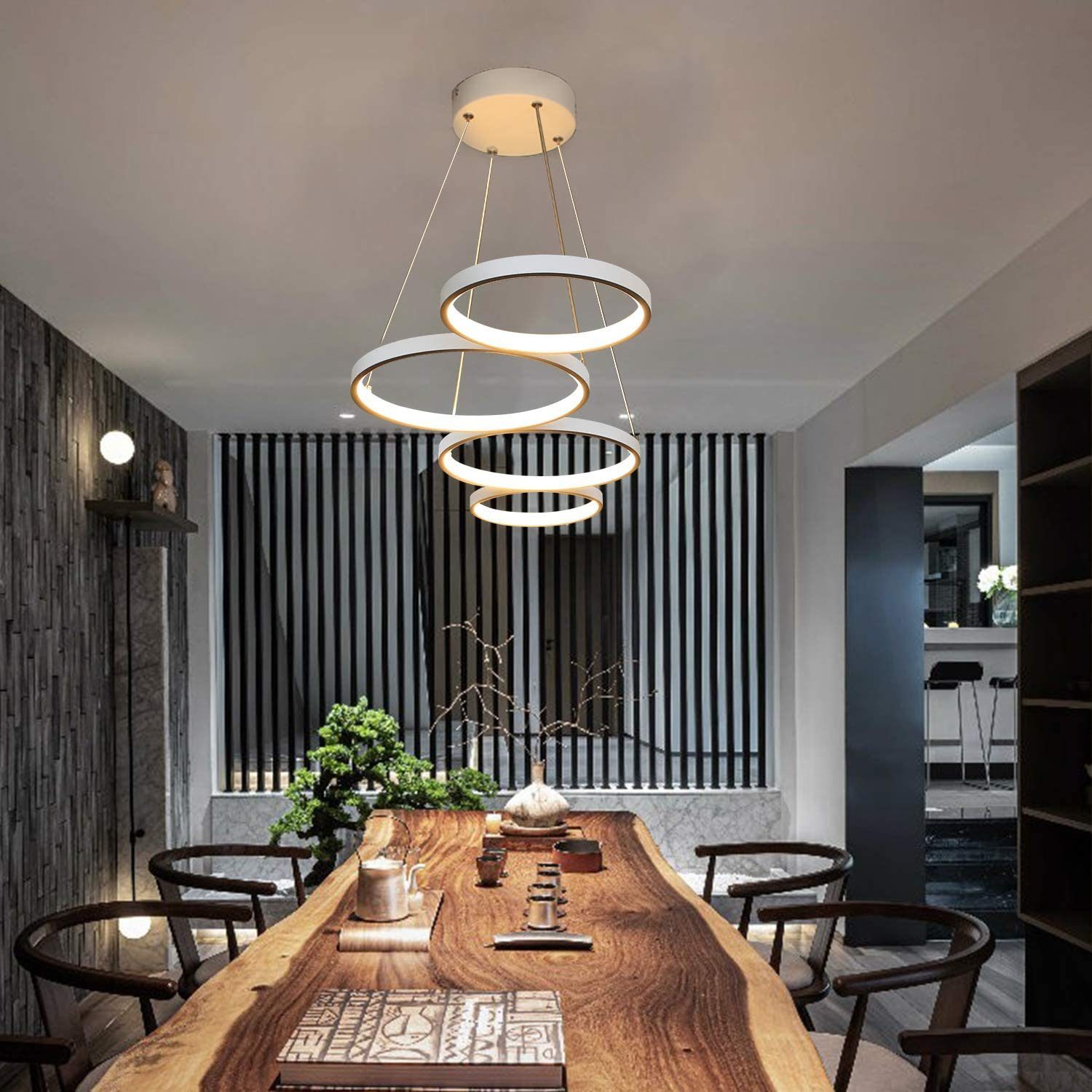ZMH Suspension LED Dimmable 54W Blan Salle à Manger Modernec 4 Flammes 88cm Anneau Apparence Hauteur Réglable avec Télécommande - 5