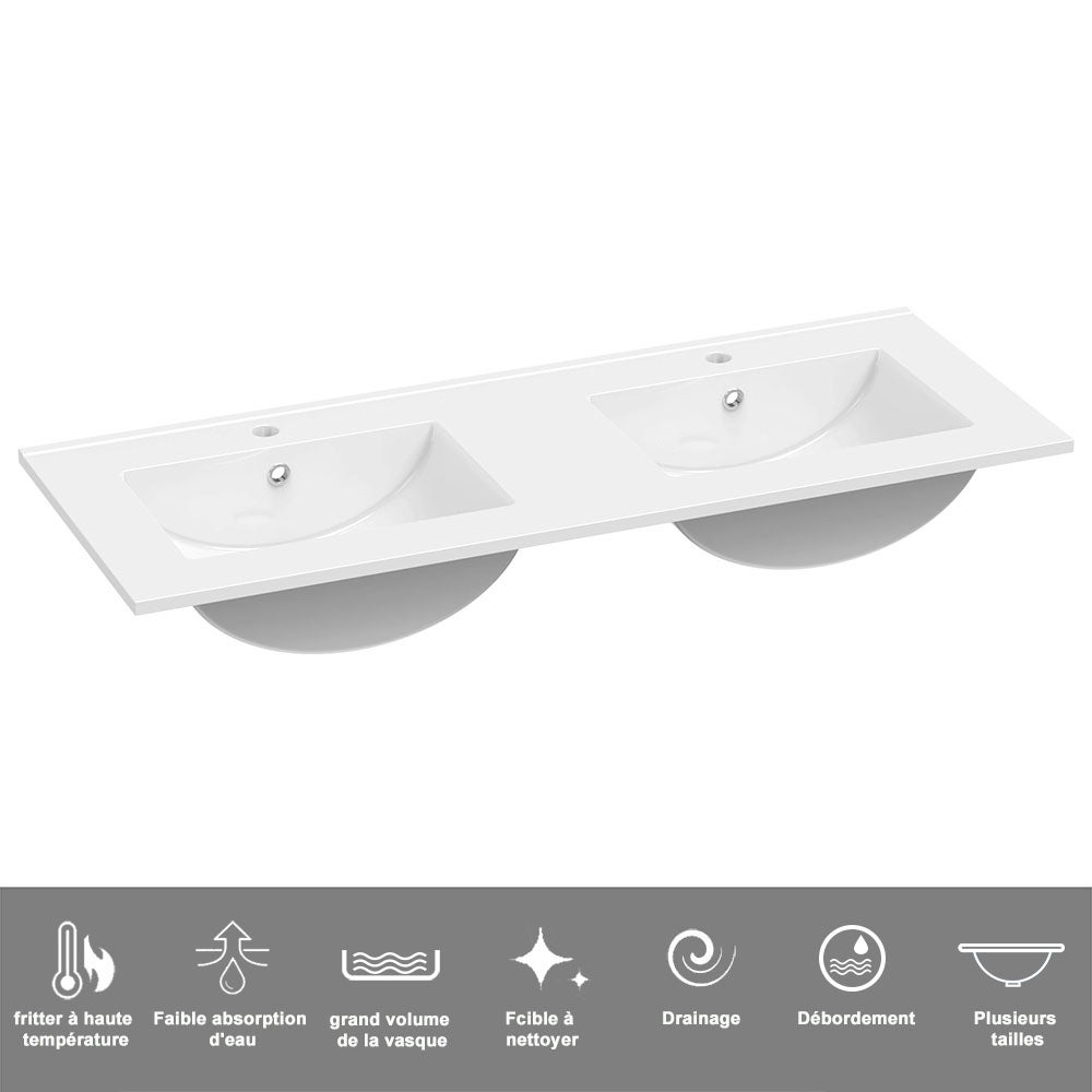 Meuble salle de bain 120cm anthracite brillant avec double lavabo céramique + 4 tiroirs à fermeture automatique - 5