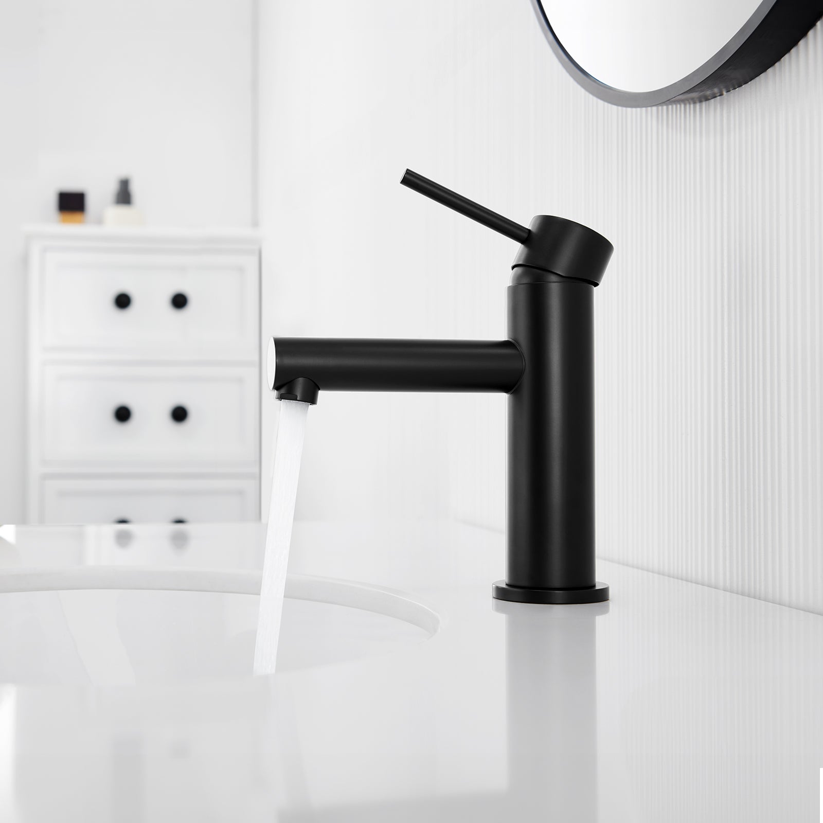 Mitigeur de Lavabo Noir Robinet de Lavabo en Acier inoxydable avec Noyau de Valve en Céramique Eau Chaude/Froide Réglable - 2