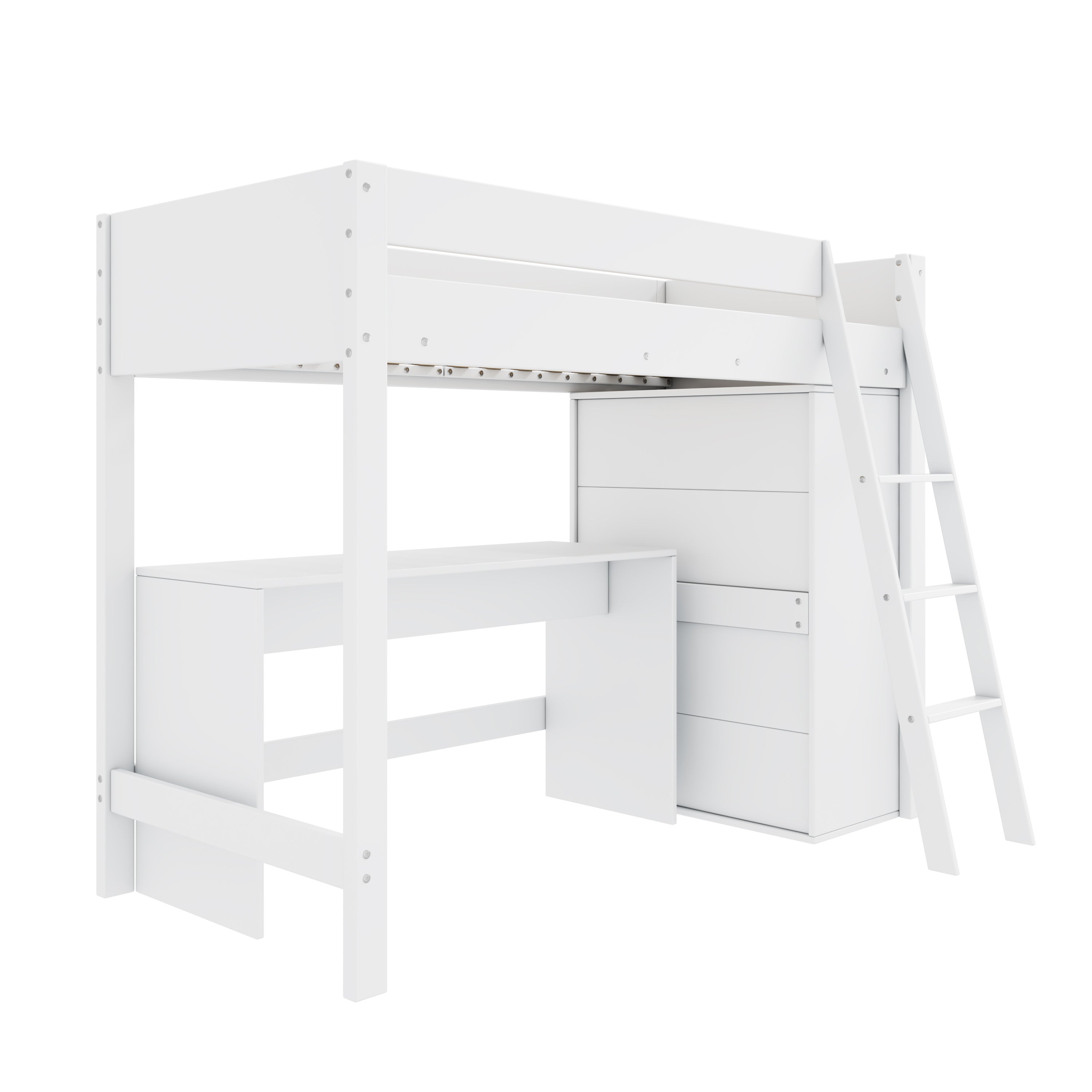 Lit mezzanine 90x200cm en bois - avec bureau et armoire modulable - Blanc - 9