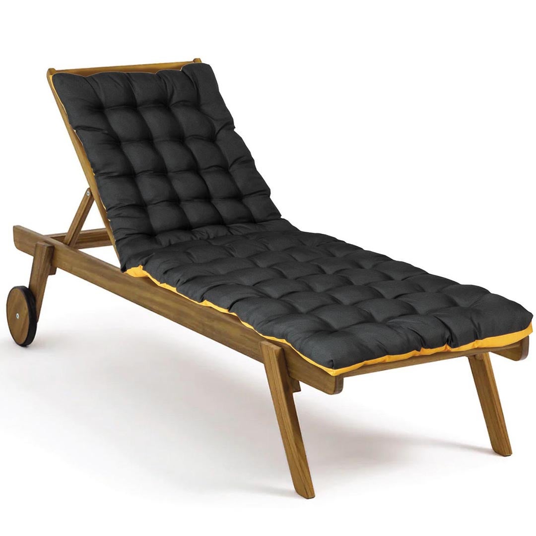 Matelas transat imperméable, pour bain de soleil, en Tissu déperlant 190x60cm bicolore Jaune et Anthracite, Lot de 2. - 3