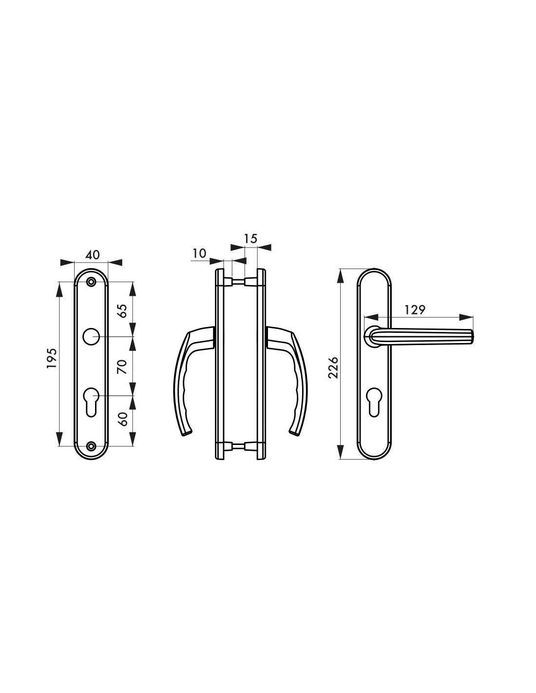 THIRARD - Ensemble de poignées pour porte d'entrée Sultane trou de cylindre, carré 7mm, entr'axes 195mm, noir - THIRARD - 3