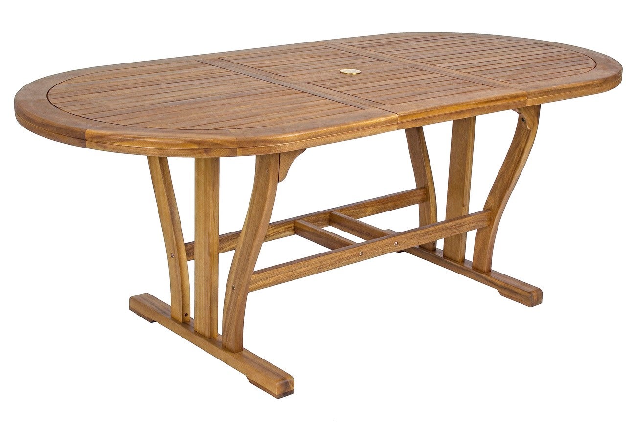 Rozkładany stół owalny "Noemi" 150-200x90, rama z drewna akacjowego, wykończenie olejowane, do ogrodu i na werandę