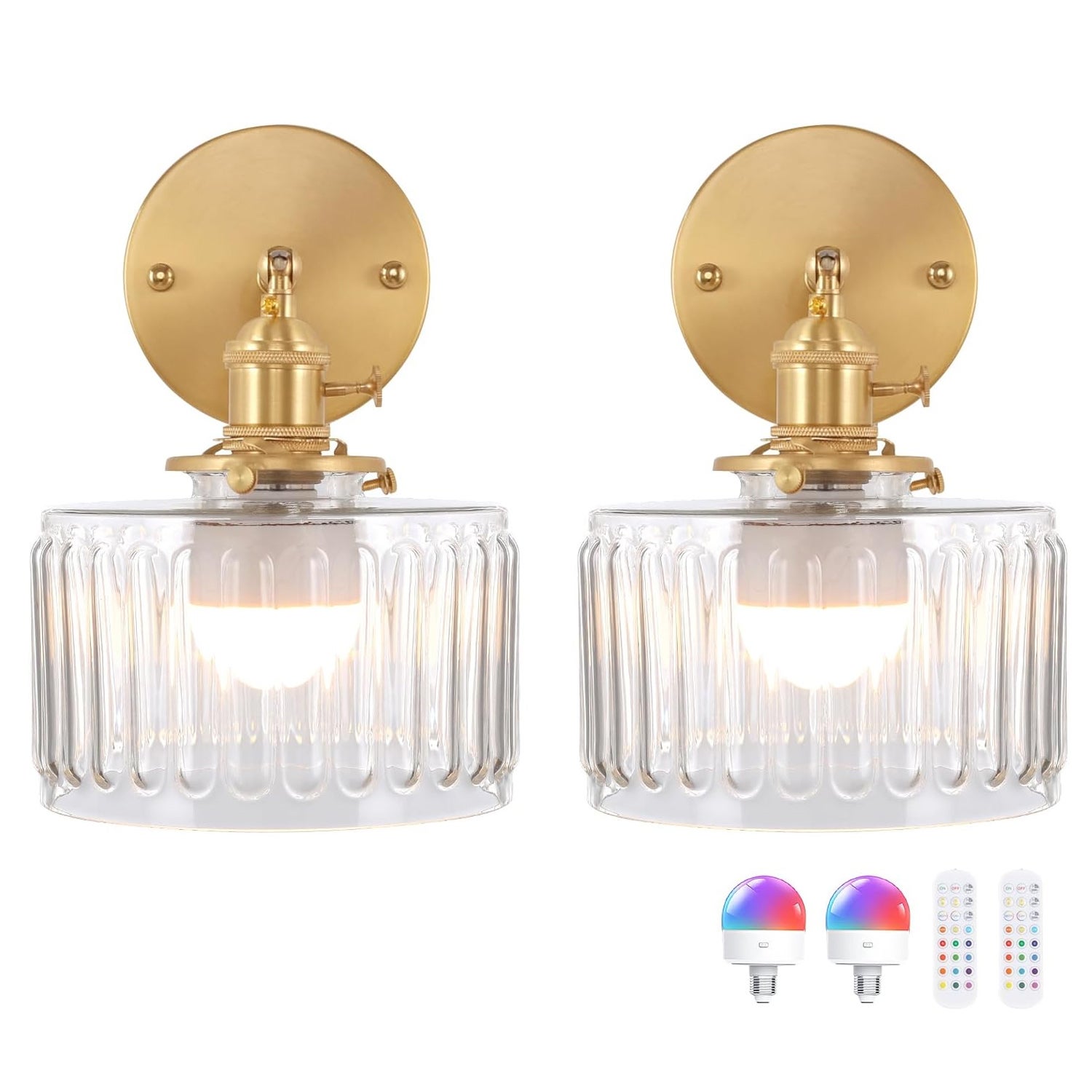 Applique murale tulipe vintage en laiton avec 2 lumières et abat-jour en verre, 110-220 V | Culot E27 pour chambres et salons, sans lumière – Jaune | Leroy Merlin