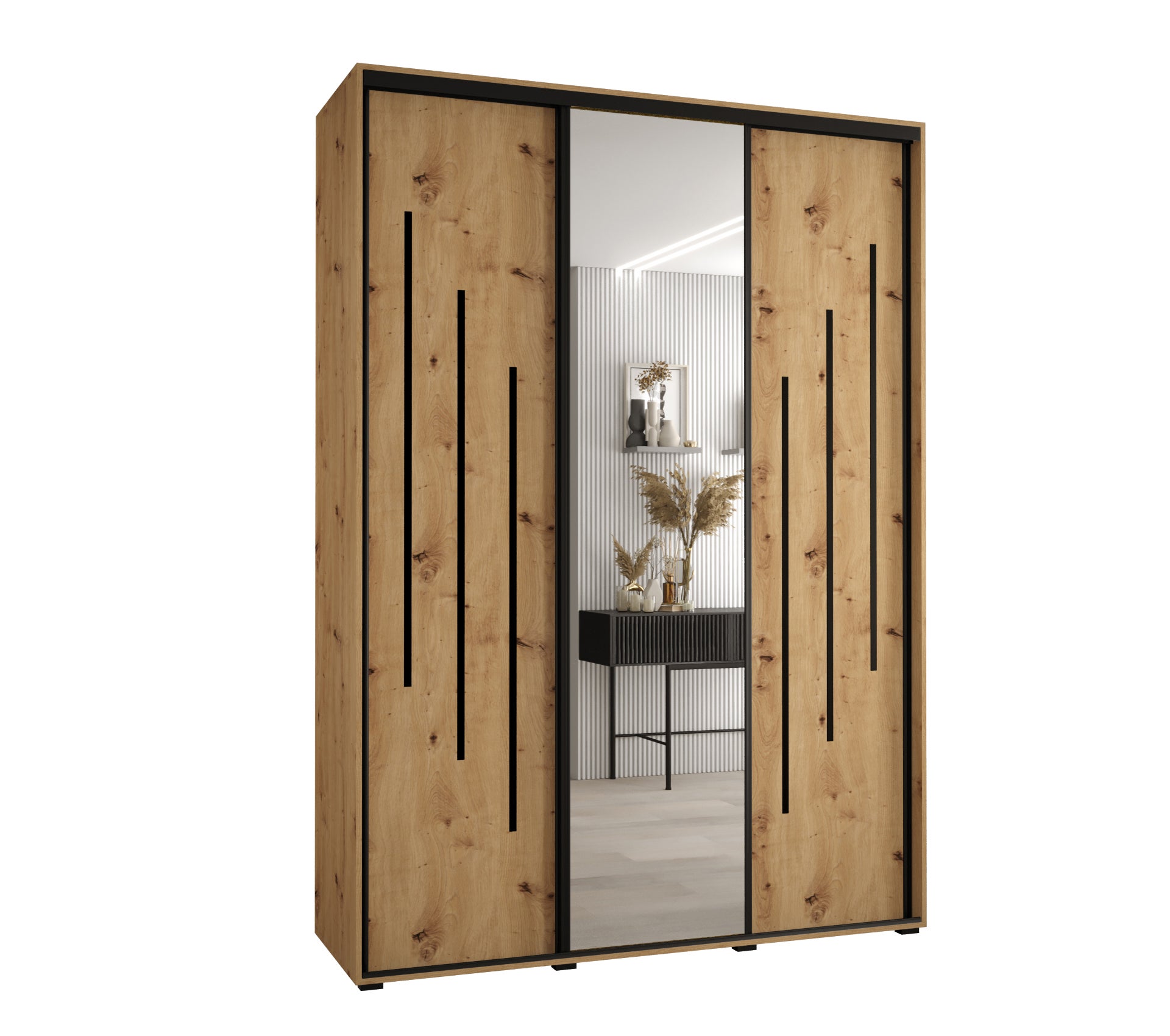 Szafa przesuwna z lustrem wysoka Davos 9 180 x 60 x 235,2 cm artisan + artisan + u. czarny - Abiks Meble
