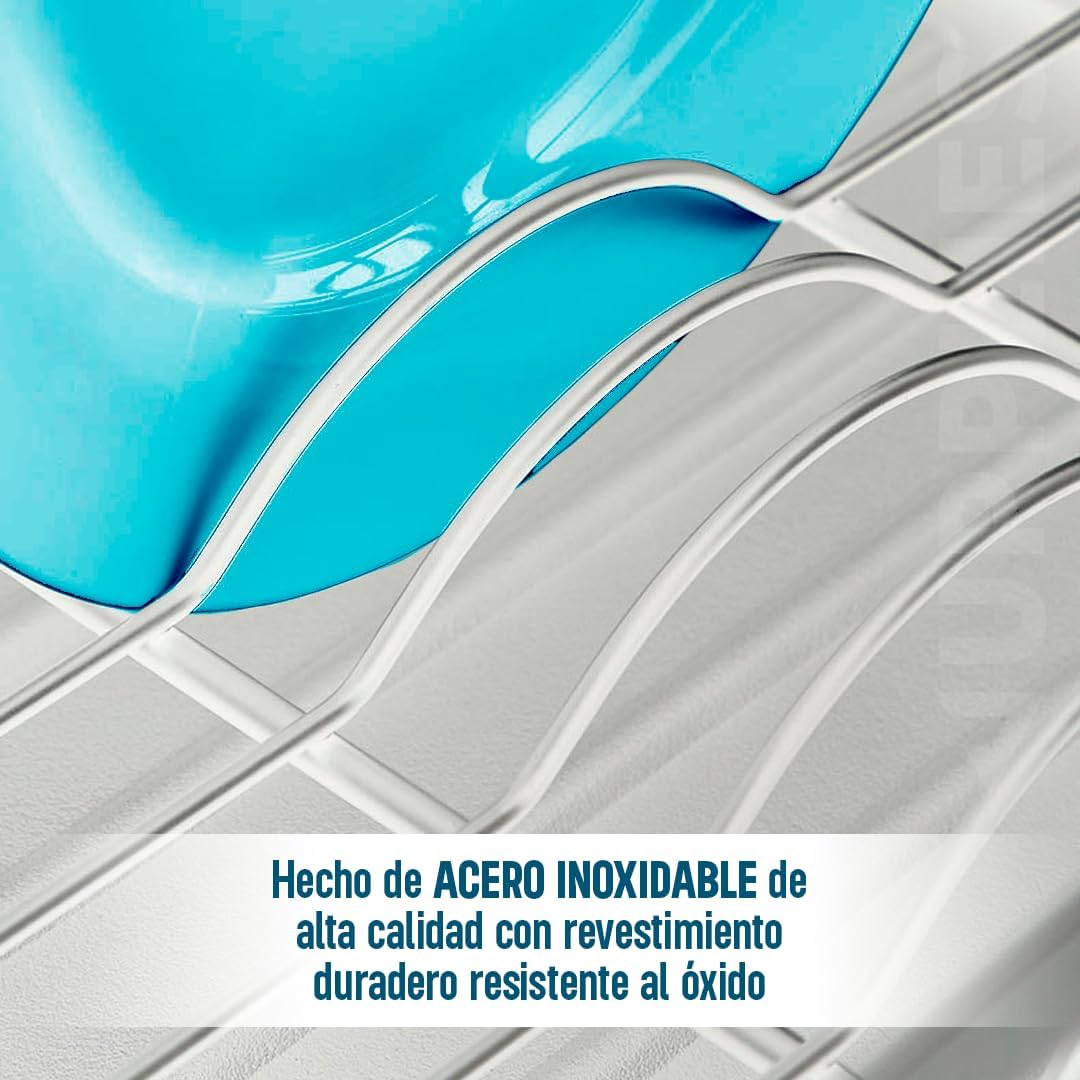Escurreplatos de Acero Inoxidable con Soporte para Utensilios Extraible, Portavasos y Estante de Gran Capacidad - 43x32x14.5cm (Blanco) - 6