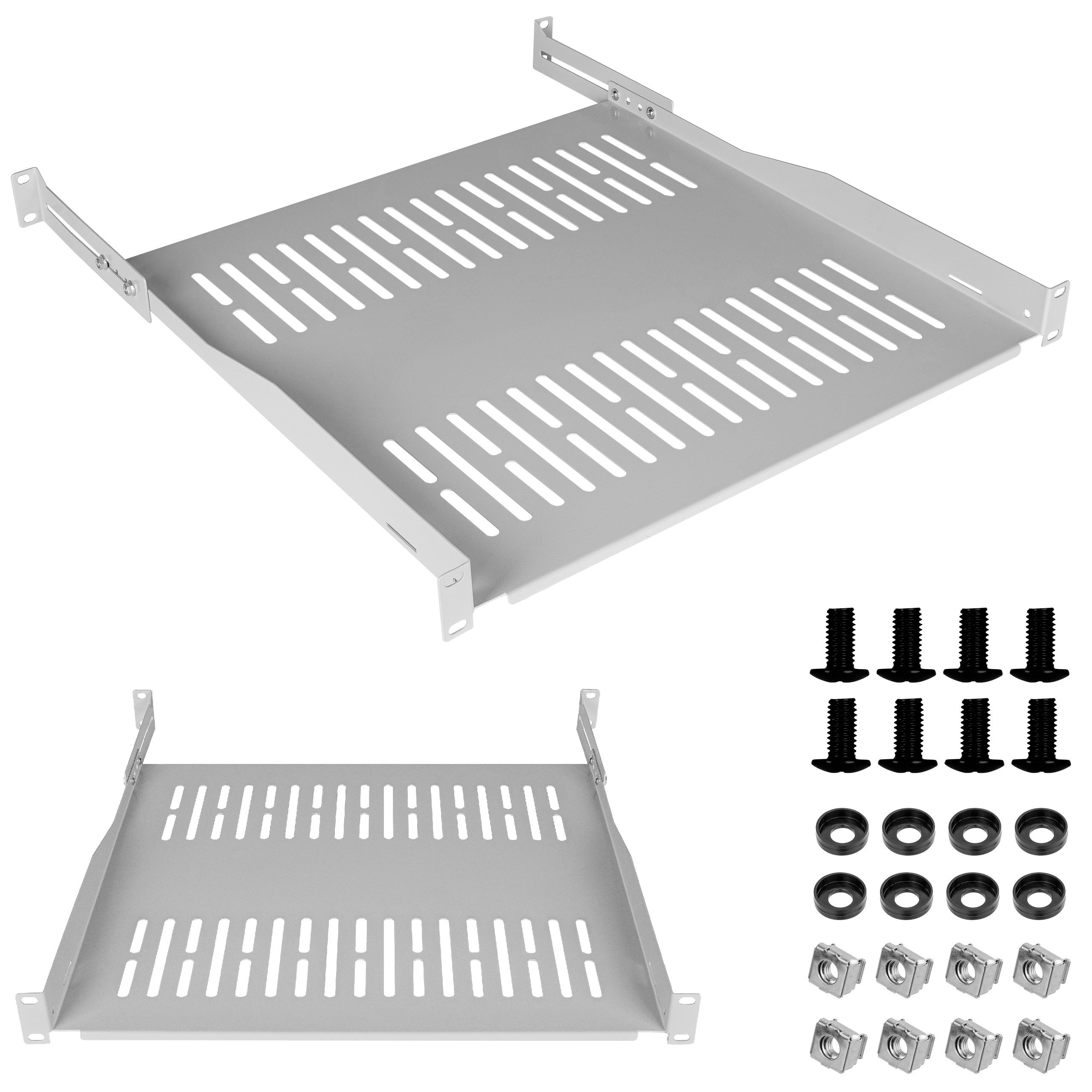 Półka Regulowana RACK 19" 1U 250mm (350mm) SZARA do Szafy Serwerowa NEKU